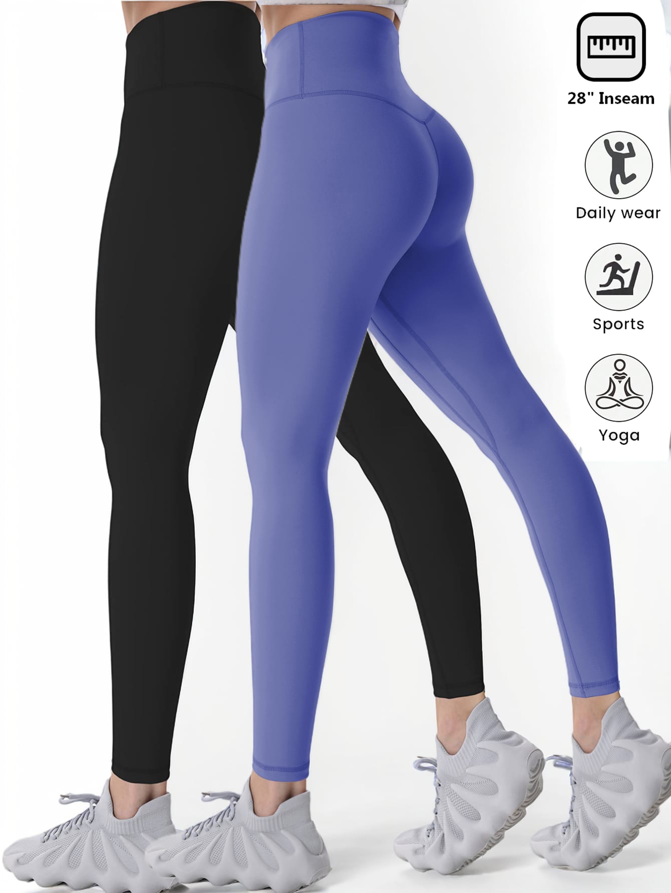 2-Pack Set 28" Inseam Womens Workout Leggings With High Waist Tummy Control