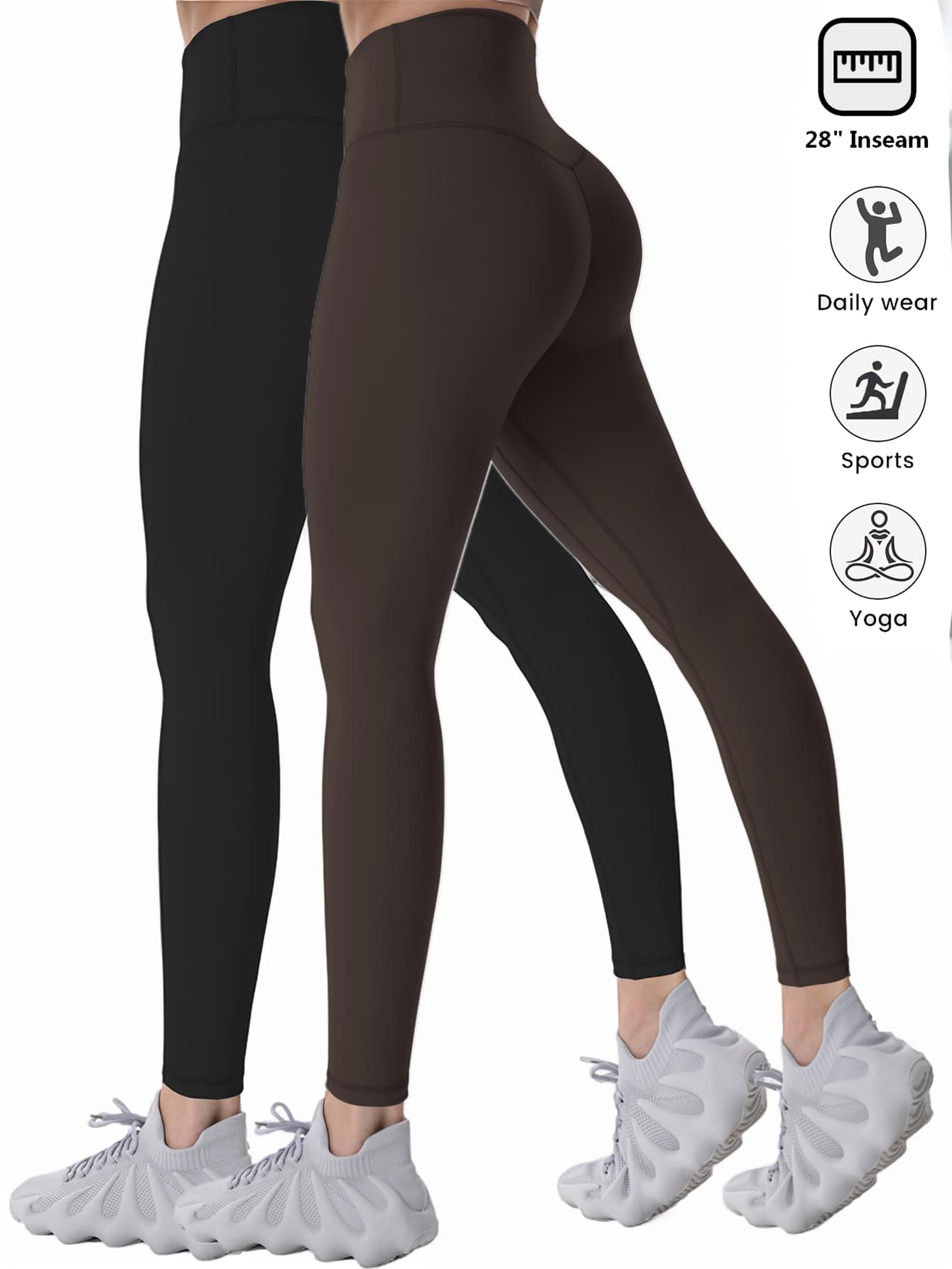 2-Pack Set 28" Inseam Womens Workout Leggings With High Waist Tummy Control