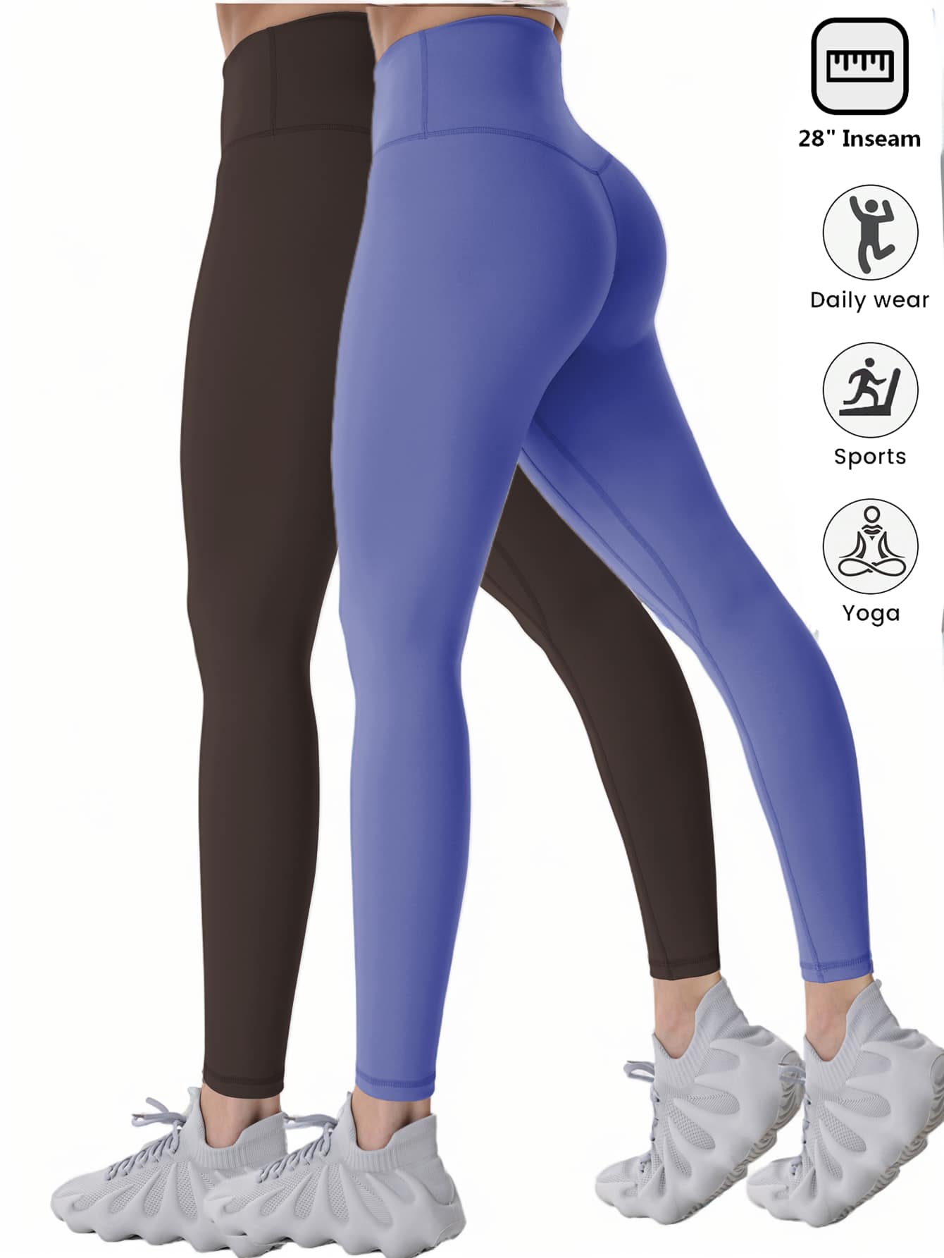 2-Pack Set 28" Inseam Womens Workout Leggings With High Waist Tummy Control