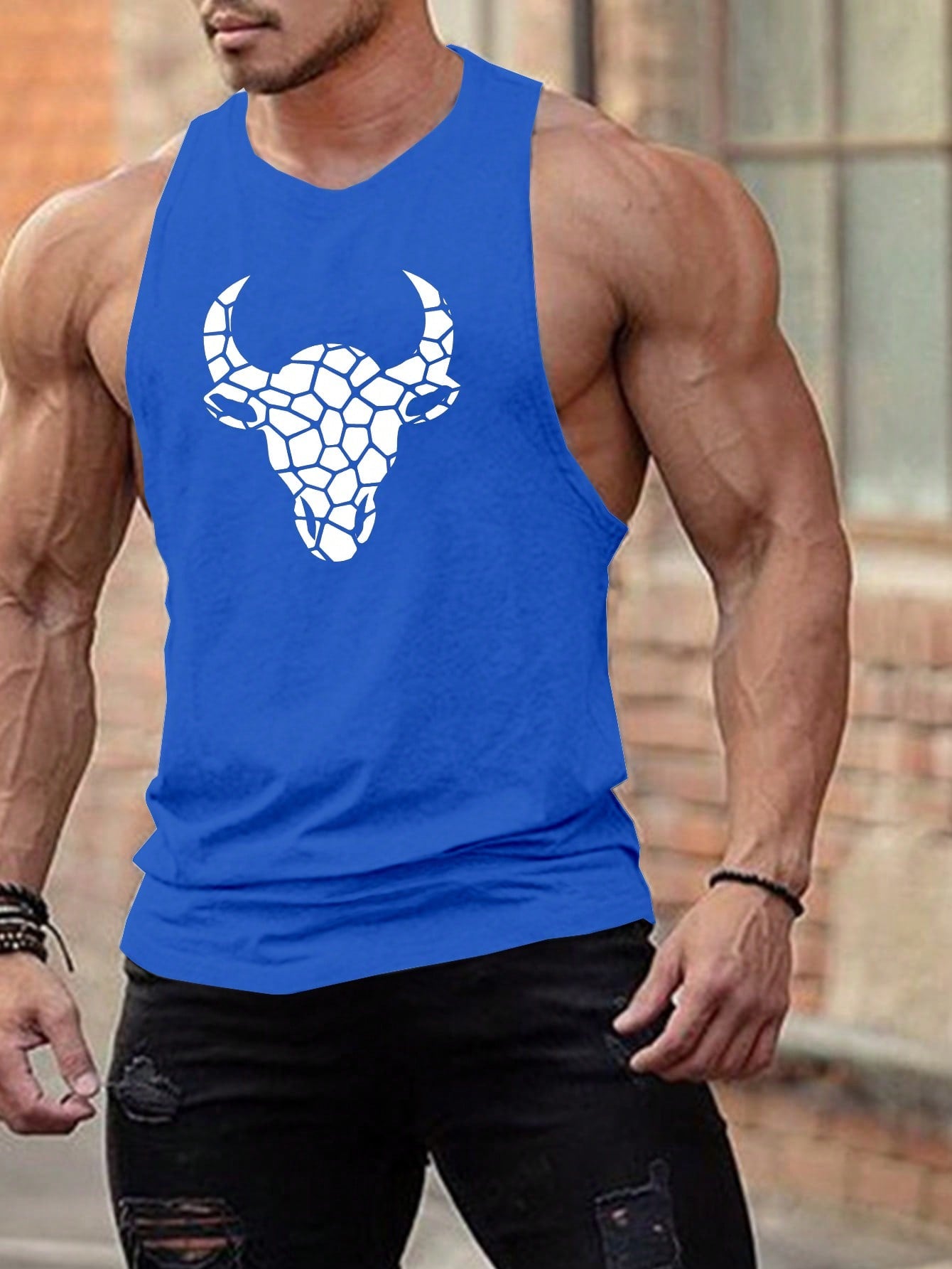 Manfinity Fitness Manfinity Fitness Boyfriend Style Men Geo Cattle Print Sports Tank Top Workout Tops Tank Top Pac Basic T Shirt Graphic T Shirt Jersey Graphic Boyfriend Style Men T Shirt