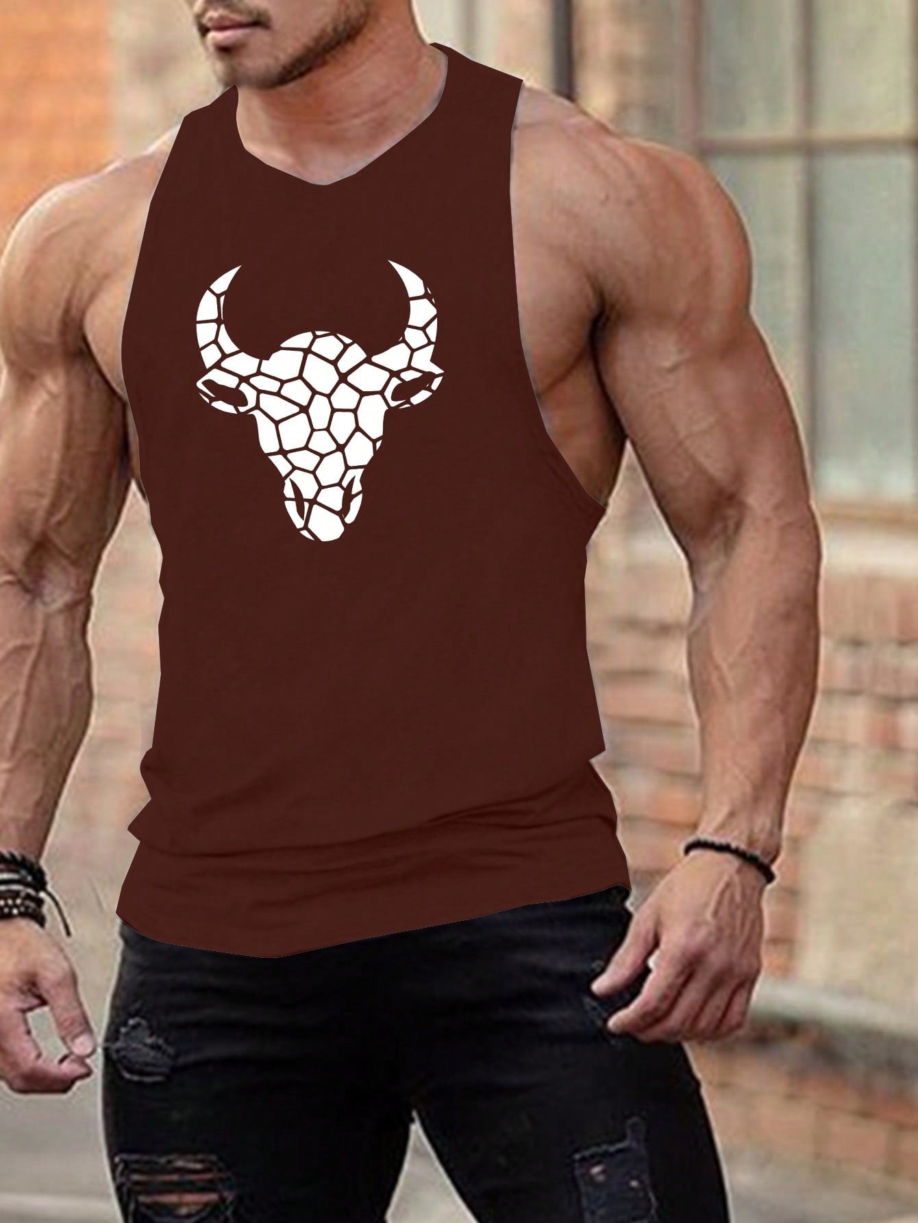 Manfinity Fitness Manfinity Fitness Boyfriend Style Men Geo Cattle Print Sports Tank Top Workout Tops Tank Top Pac Basic T Shirt Graphic T Shirt Jersey Graphic Boyfriend Style Men T Shirt
