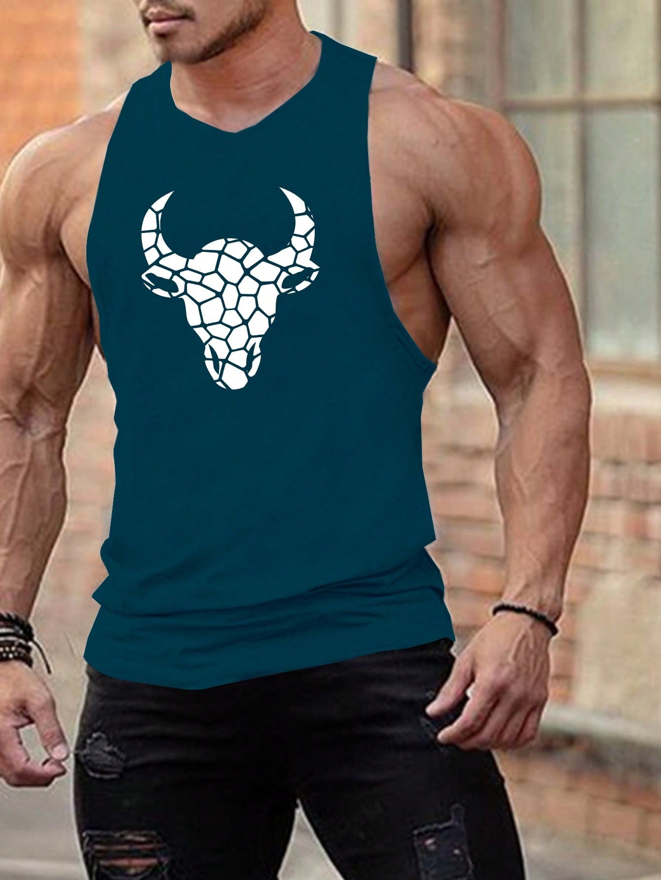 Manfinity Fitness Manfinity Fitness Boyfriend Style Men Geo Cattle Print Sports Tank Top Workout Tops Tank Top Pac Basic T Shirt Graphic T Shirt Jersey Graphic Boyfriend Style Men T Shirt