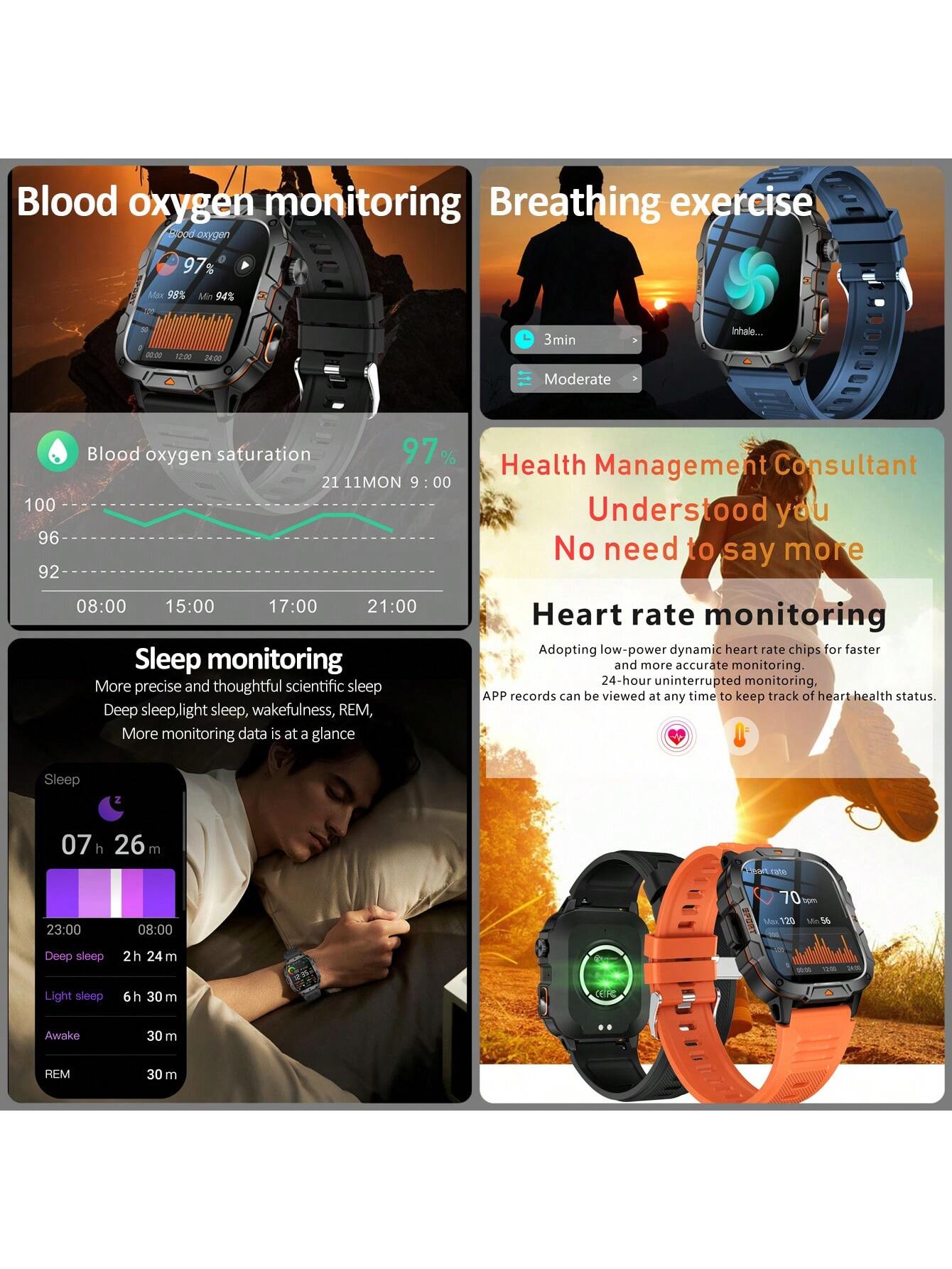 GUHUAVMI 2025 New Military Grade Outdoor Sports Smartwatch For Men, 1.96inch(4.98cm) HD Full Screen Touch, With Bluetooth Call, SOS, Push Message, Strong LED Flashlight Smart Watch, 420mAh Long Battery Life, Multi-Sports Mode