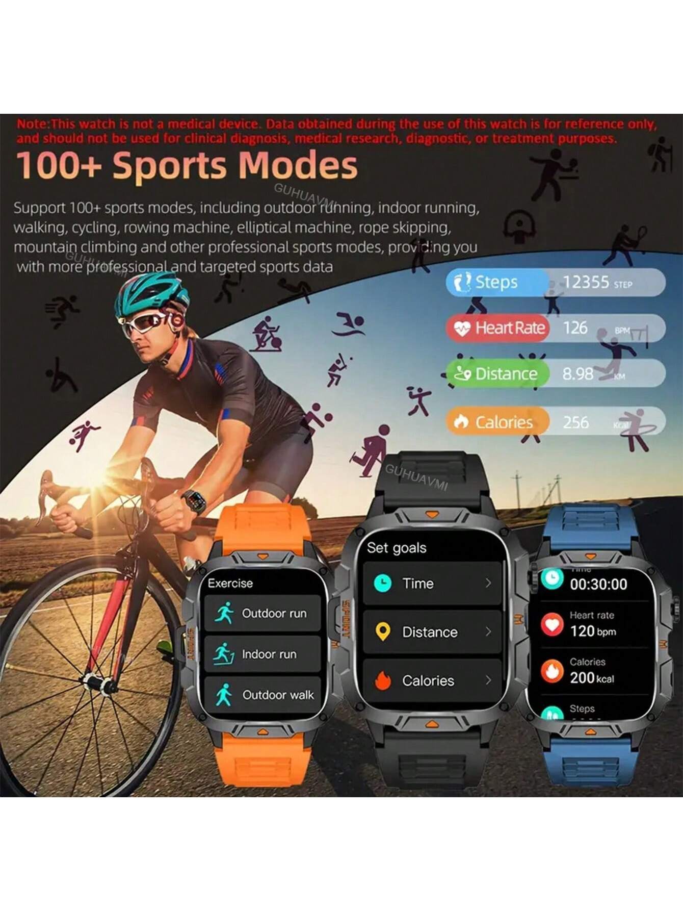 GUHUAVMI 2025 New Military Grade Outdoor Sports Smartwatch For Men, 1.96inch(4.98cm) HD Full Screen Touch, With Bluetooth Call, SOS, Push Message, Strong LED Flashlight Smart Watch, 420mAh Long Battery Life, Multi-Sports Mode