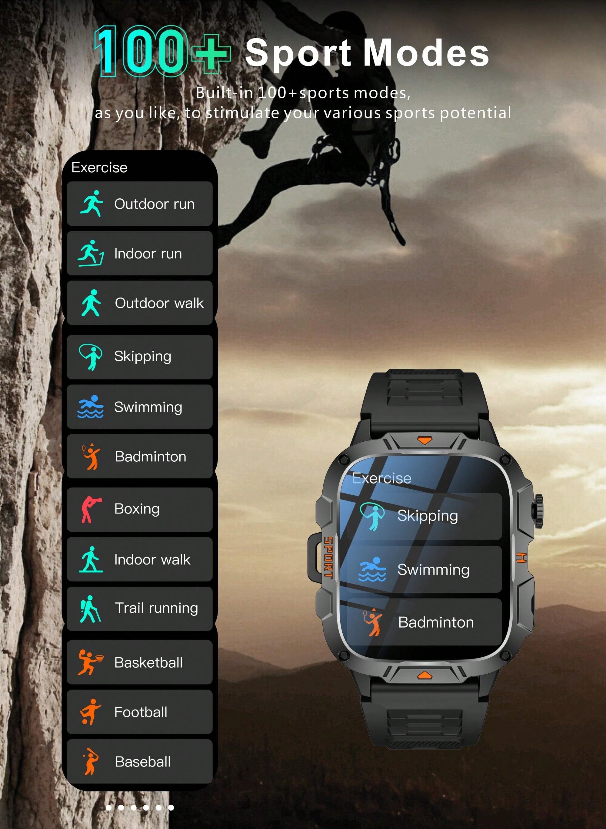 GUHUAVMI 2025 New Military Grade Outdoor Sports Smartwatch For Men, 1.96inch(4.98cm) HD Full Screen Touch, With Bluetooth Call, SOS, Push Message, Strong LED Flashlight Smart Watch, 420mAh Long Battery Life, Multi-Sports Mode