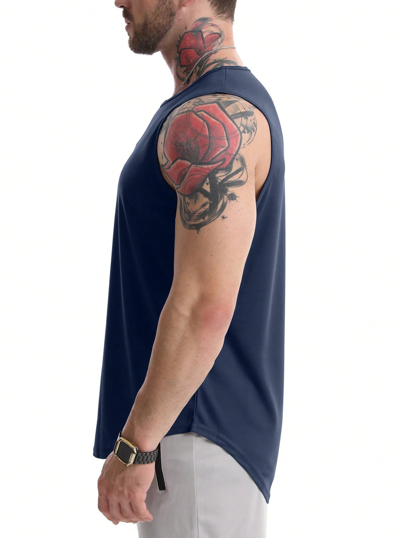 Boyfriend Style Men's Quick-Dry Breathable Sleeveless Tank Top, Moisture-Wicking Sports Graphic Print Tank Top For Workout, Running, Training