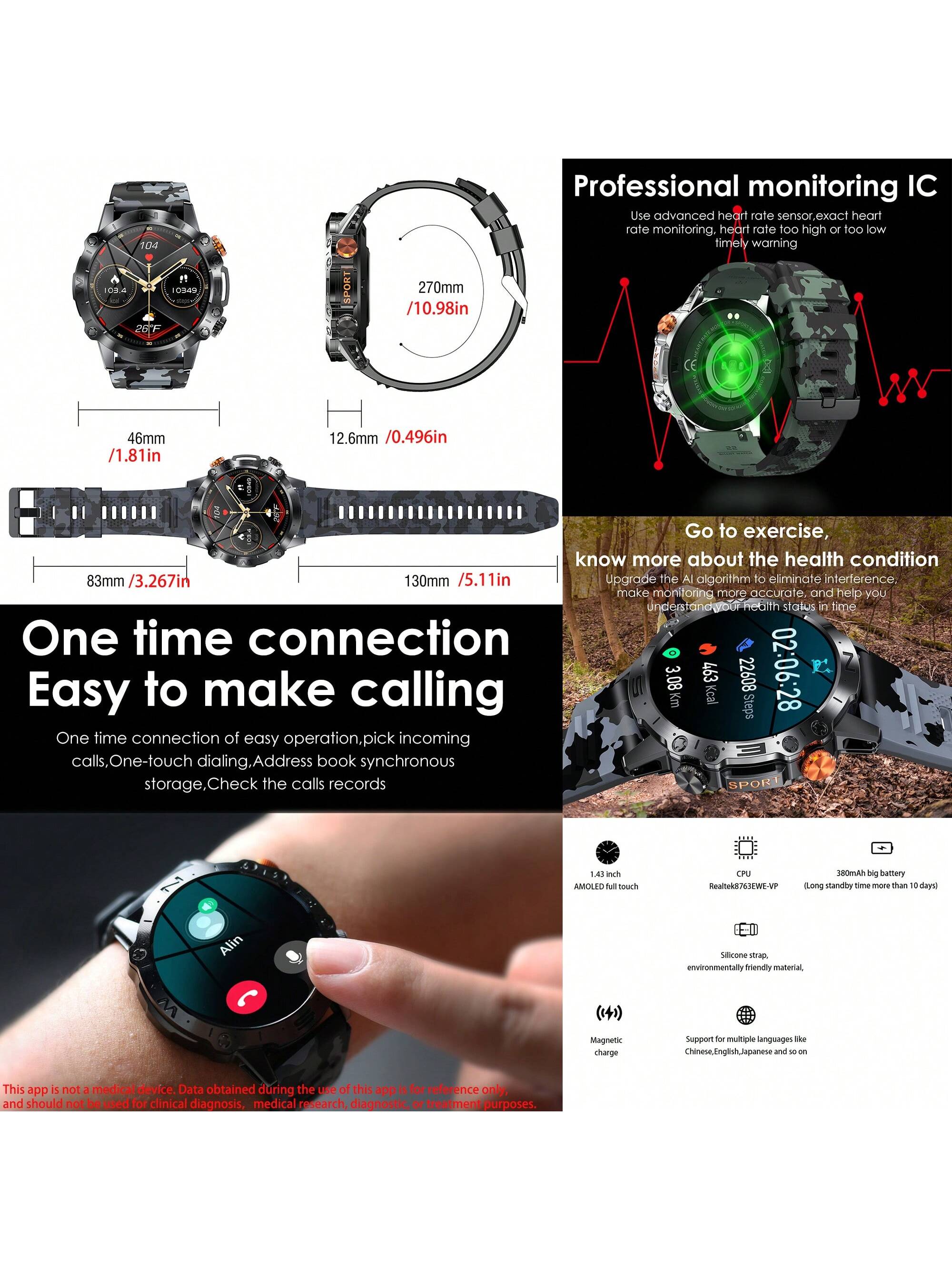 SGDDFIT Smart Watch For Men, Smart Fitness Watch For Women, Call Integration, Multi Sports Modes,Wireless Call Smart Watch For Android And For IPhone, Fitness Tracker, Sleep Monitoring,Step Caloric,Call Information Prompt, Multi-Function Smart Watch