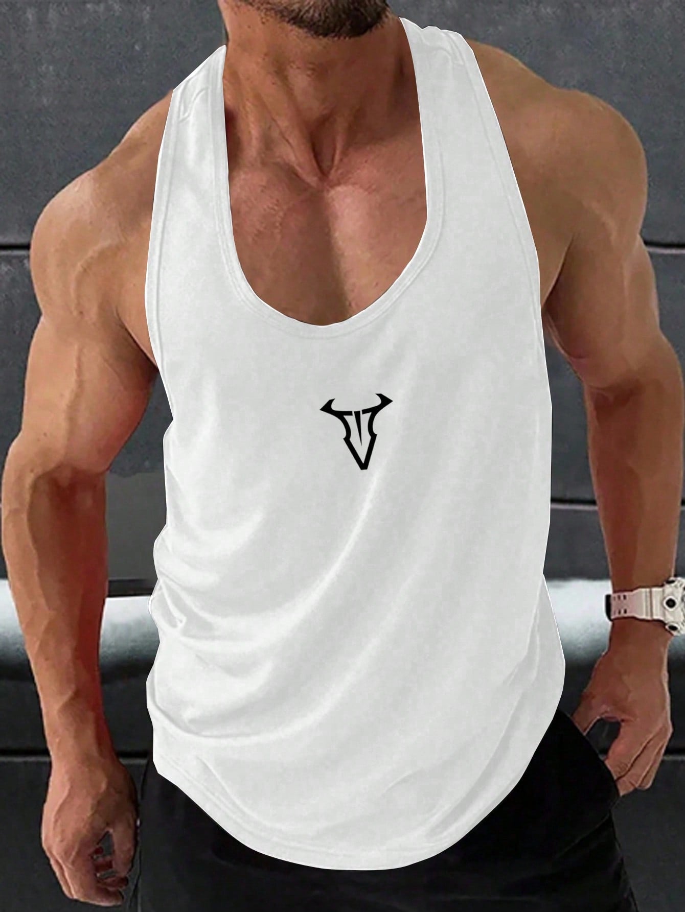 Boyfriend Style Men's Round Neck Printed Racerback Fashionable And Simple Sports Outdoor Leisure Vest