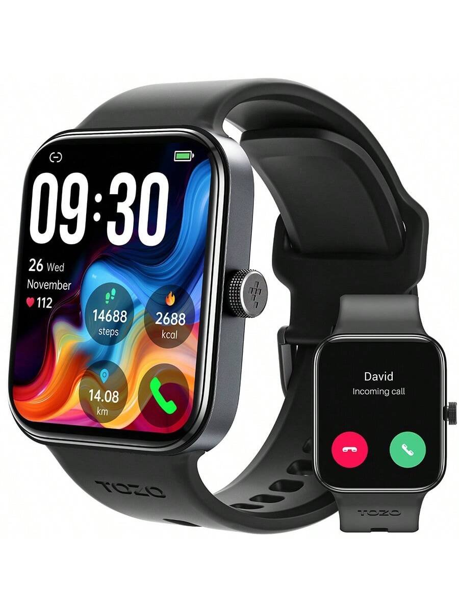 TOZO S4 AcuFit One Smart Watch 1.78" AMOLED Ultra-Clear Screen For Men Women, Call/Answer Fitness Tracker, Heart Rate Sleep Blood Oxygen Monitor IP68 Waterproof For IOS 11.0 Android 9.0 Black