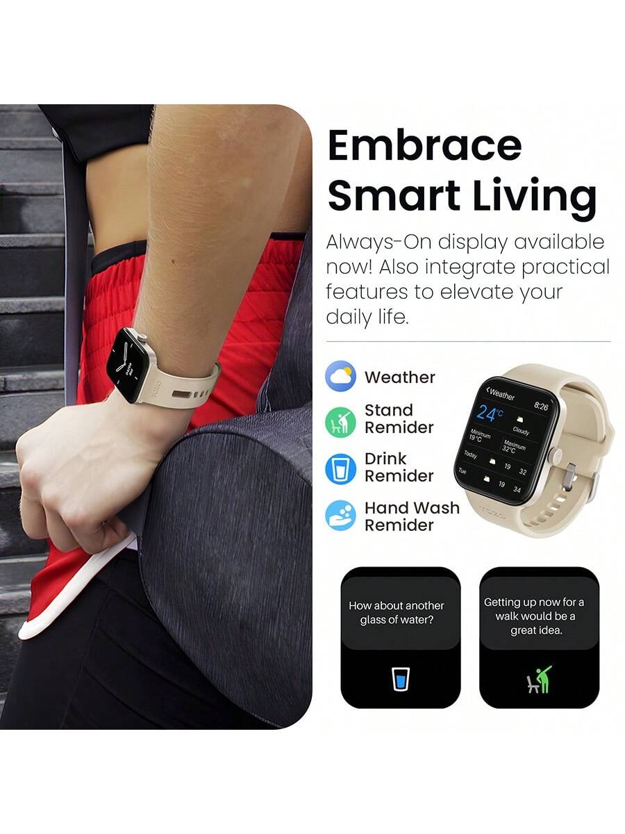 TOZO S4 AcuFit One Smart Watch 1.78" AMOLED Ultra-Clear Screen For Men Women, Call/Answer Fitness Tracker, Heart Rate Sleep Blood Oxygen Monitor IP68 Waterproof For IOS 11.0 Android 9.0 Black