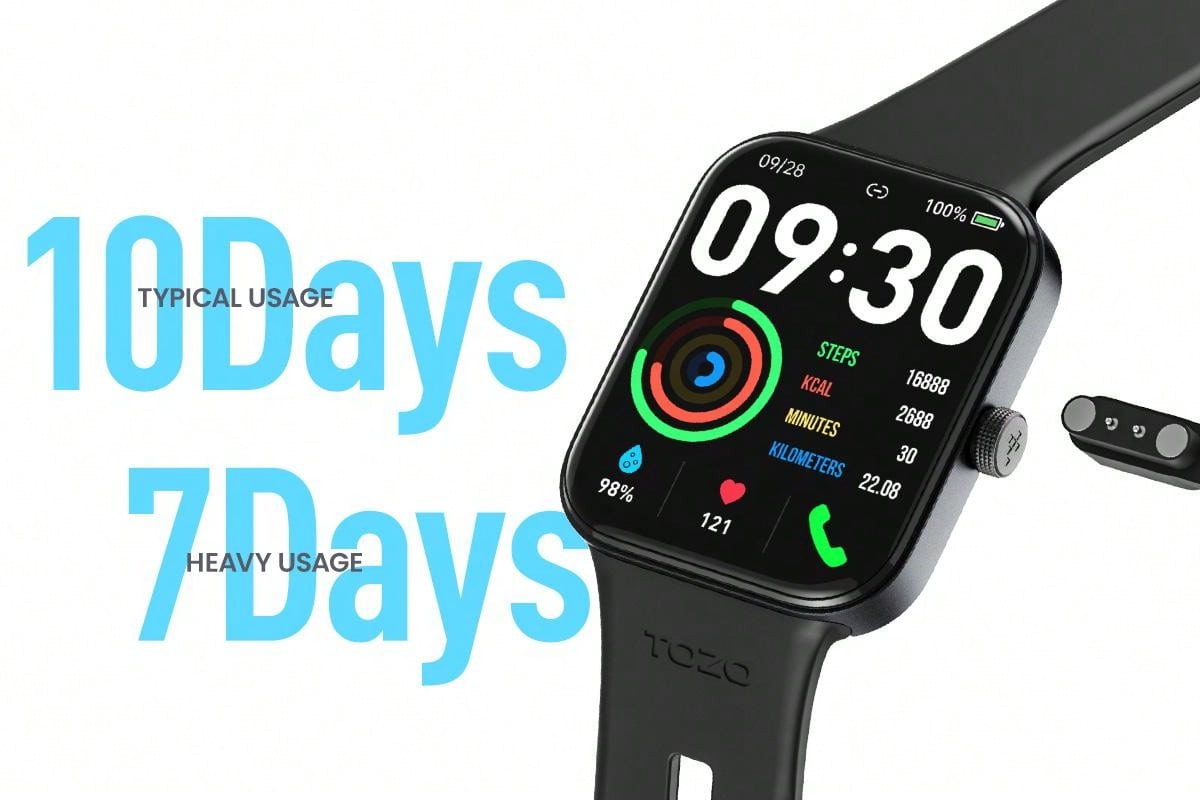 TOZO S4 AcuFit One Smart Watch 1.78" AMOLED Ultra-Clear Screen For Men Women, Call/Answer Fitness Tracker, Heart Rate Sleep Blood Oxygen Monitor IP68 Waterproof For IOS 11.0 Android 9.0 Black
