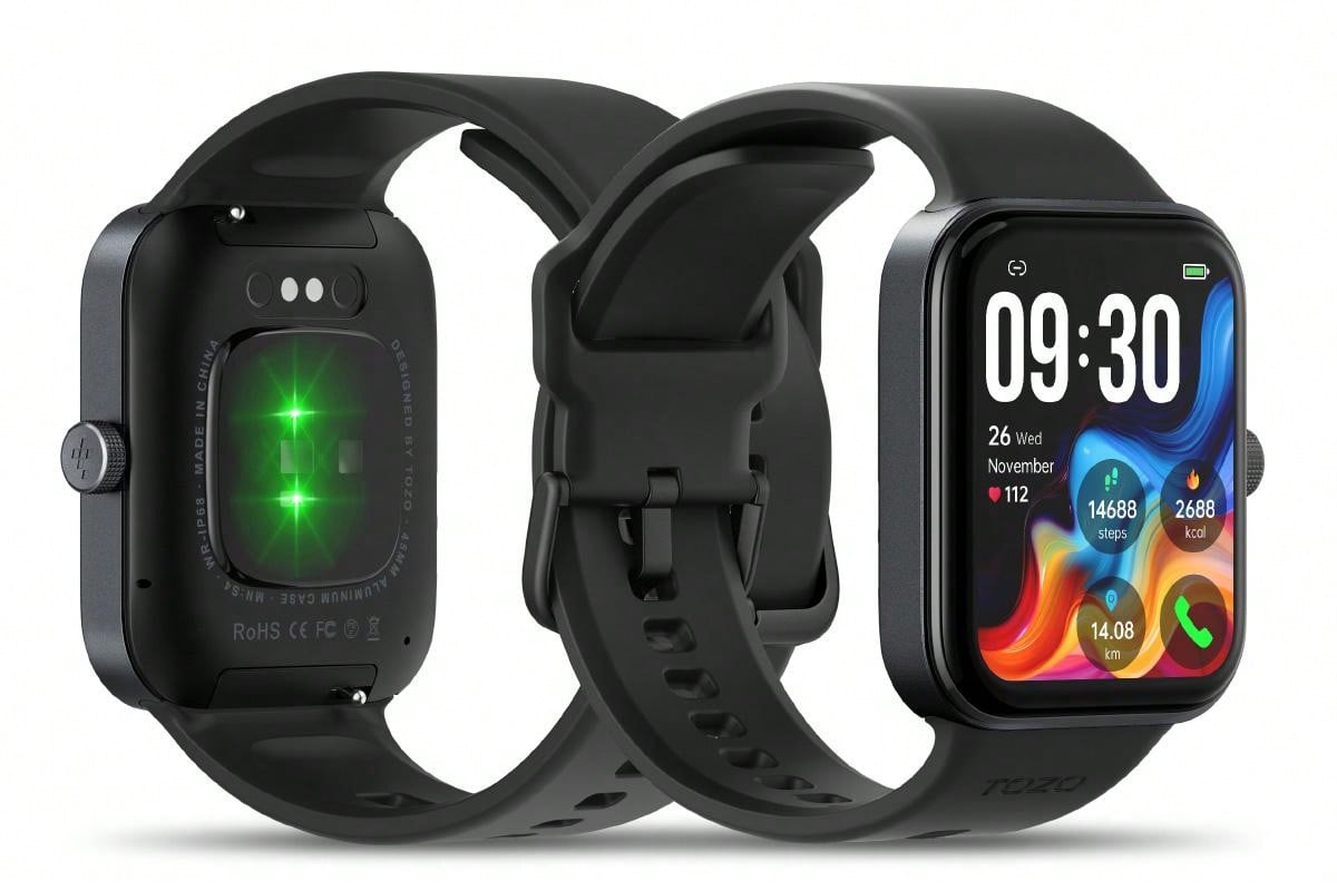 TOZO S4 AcuFit One Smart Watch 1.78" AMOLED Ultra-Clear Screen For Men Women, Call/Answer Fitness Tracker, Heart Rate Sleep Blood Oxygen Monitor IP68 Waterproof For IOS 11.0 Android 9.0 Black