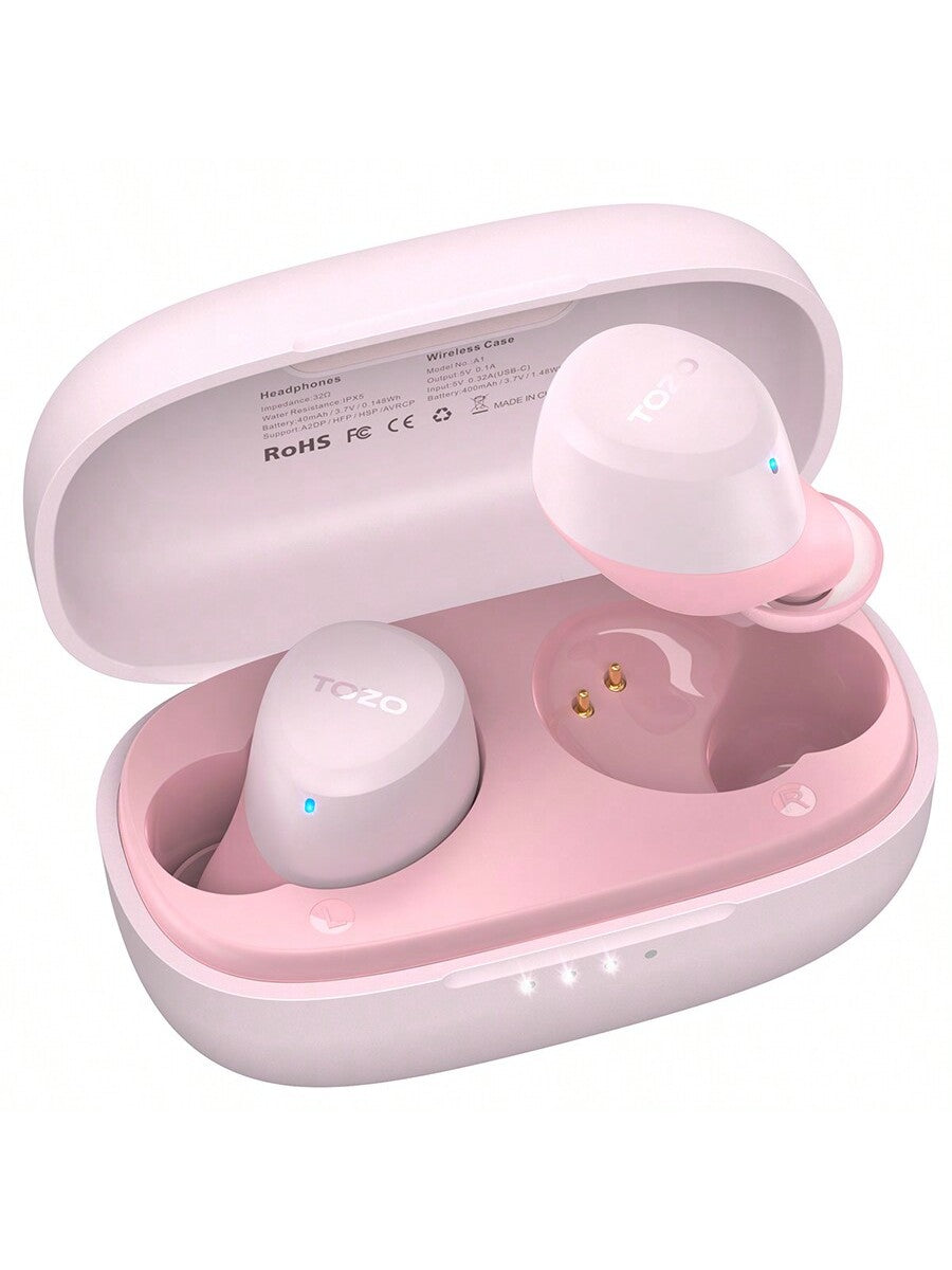 TOZO A1 Mini Wireless Earbuds Bluetooth 5.3 In Ear Light-Weight Headphones Built-In Microphone, IPX5 Waterproof, Immersive Premium Sound Long Distance Connection Headset With Charging Case.Best Christmas And Halloween Gifts For Family/Friends/Couples