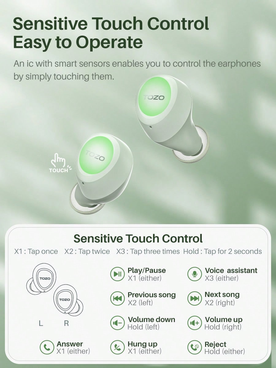 TOZO A1 Mini Wireless Earbuds Bluetooth 5.3 In Ear Light-Weight Headphones Built-In Microphone, IPX5 Waterproof, Immersive Premium Sound Long Distance Connection Headset With Charging Case.Best Christmas And Halloween Gifts For Family/Friends/Couples