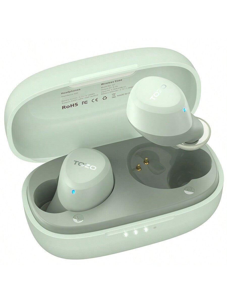 TOZO A1 Mini Wireless Earbuds Bluetooth 5.3 In Ear Light-Weight Headphones Built-In Microphone, IPX5 Waterproof, Immersive Premium Sound Long Distance Connection Headset With Charging Case.Best Christmas And Halloween Gifts For Family/Friends/Couples