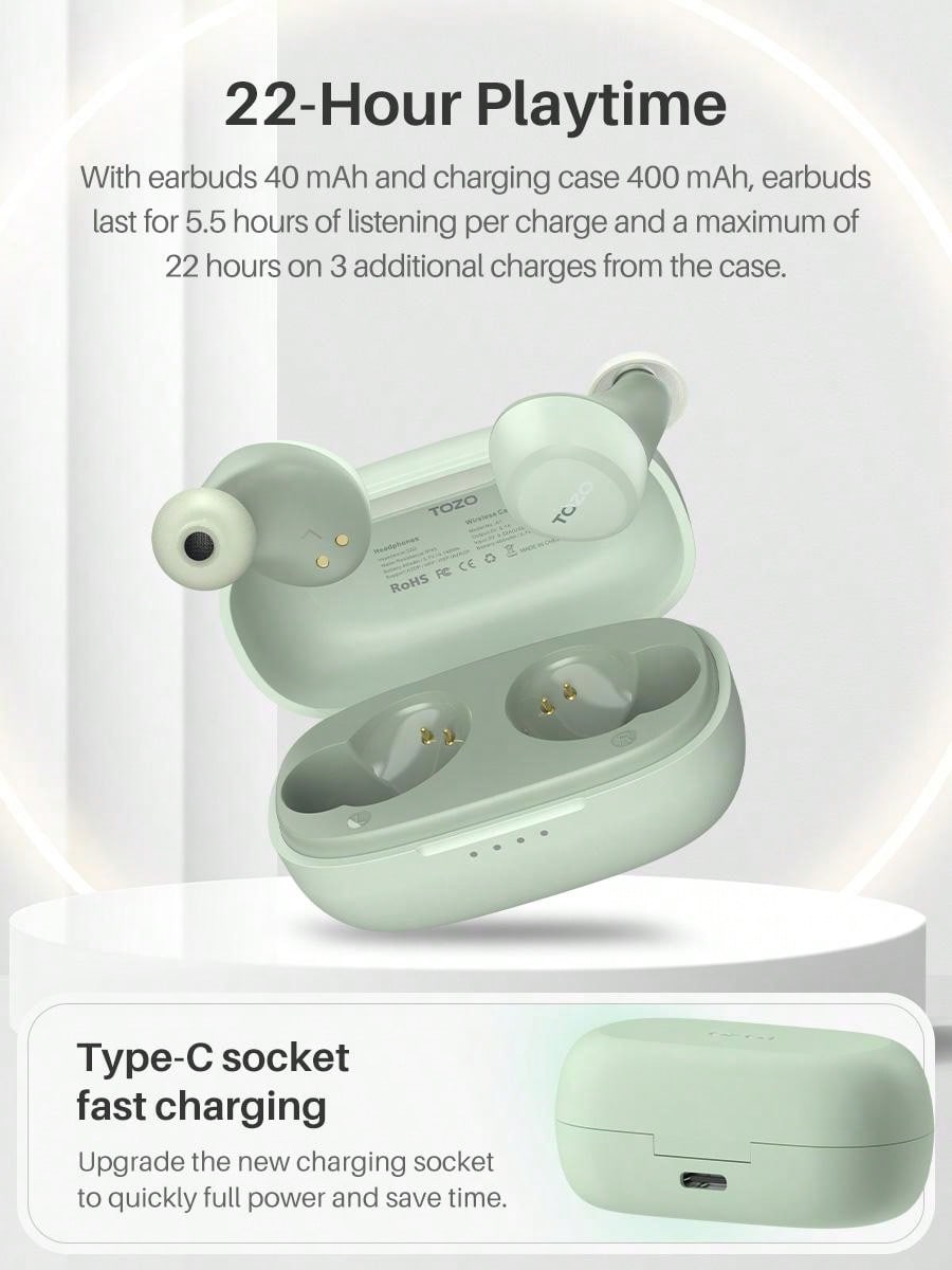 TOZO A1 Mini Wireless Earbuds Bluetooth 5.3 In Ear Light-Weight Headphones Built-In Microphone, IPX5 Waterproof, Immersive Premium Sound Long Distance Connection Headset With Charging Case.Best Christmas And Halloween Gifts For Family/Friends/Couples