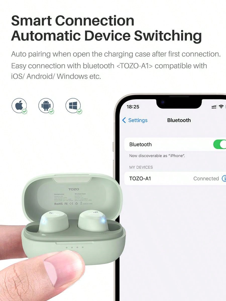 TOZO A1 Mini Wireless Earbuds Bluetooth 5.3 In Ear Light-Weight Headphones Built-In Microphone, IPX5 Waterproof, Immersive Premium Sound Long Distance Connection Headset With Charging Case.Best Christmas And Halloween Gifts For Family/Friends/Couples