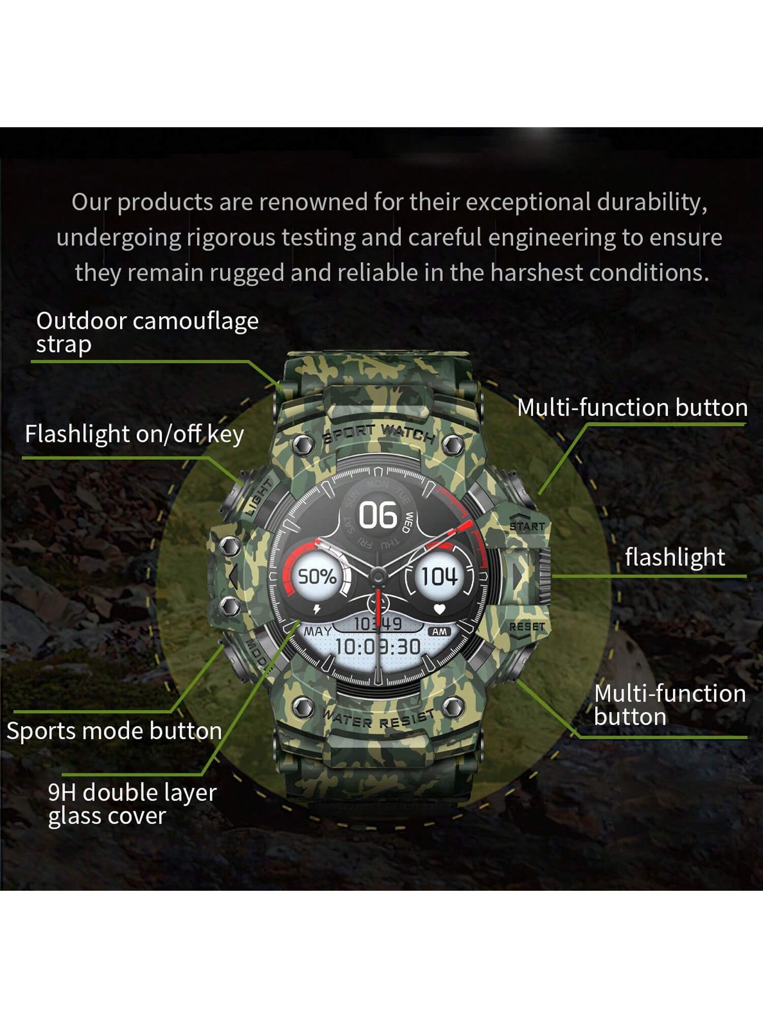 FERTO Men's Smart Watches(Answer/Maker Calls),Sports Watches With Compass ,Pedometer, Lighting Function 100 Sport Modes Fitness Tracker With IP67 Waterproof Sleep Monitor Activity Tracker And Sport Watch For Android IOS