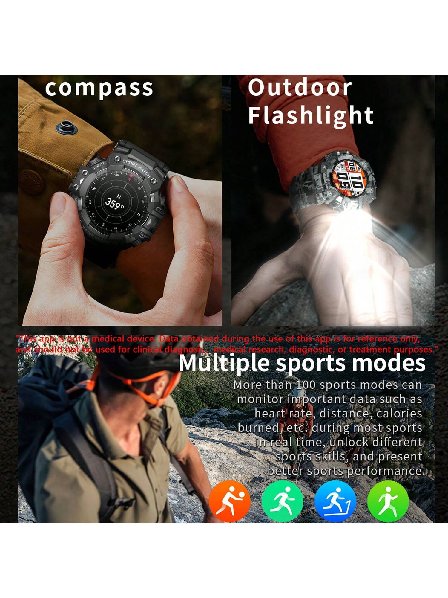 FERTO Men's Smart Watches(Answer/Maker Calls),Sports Watches With Compass ,Pedometer, Lighting Function 100 Sport Modes Fitness Tracker With IP67 Waterproof Sleep Monitor Activity Tracker And Sport Watch For Android IOS