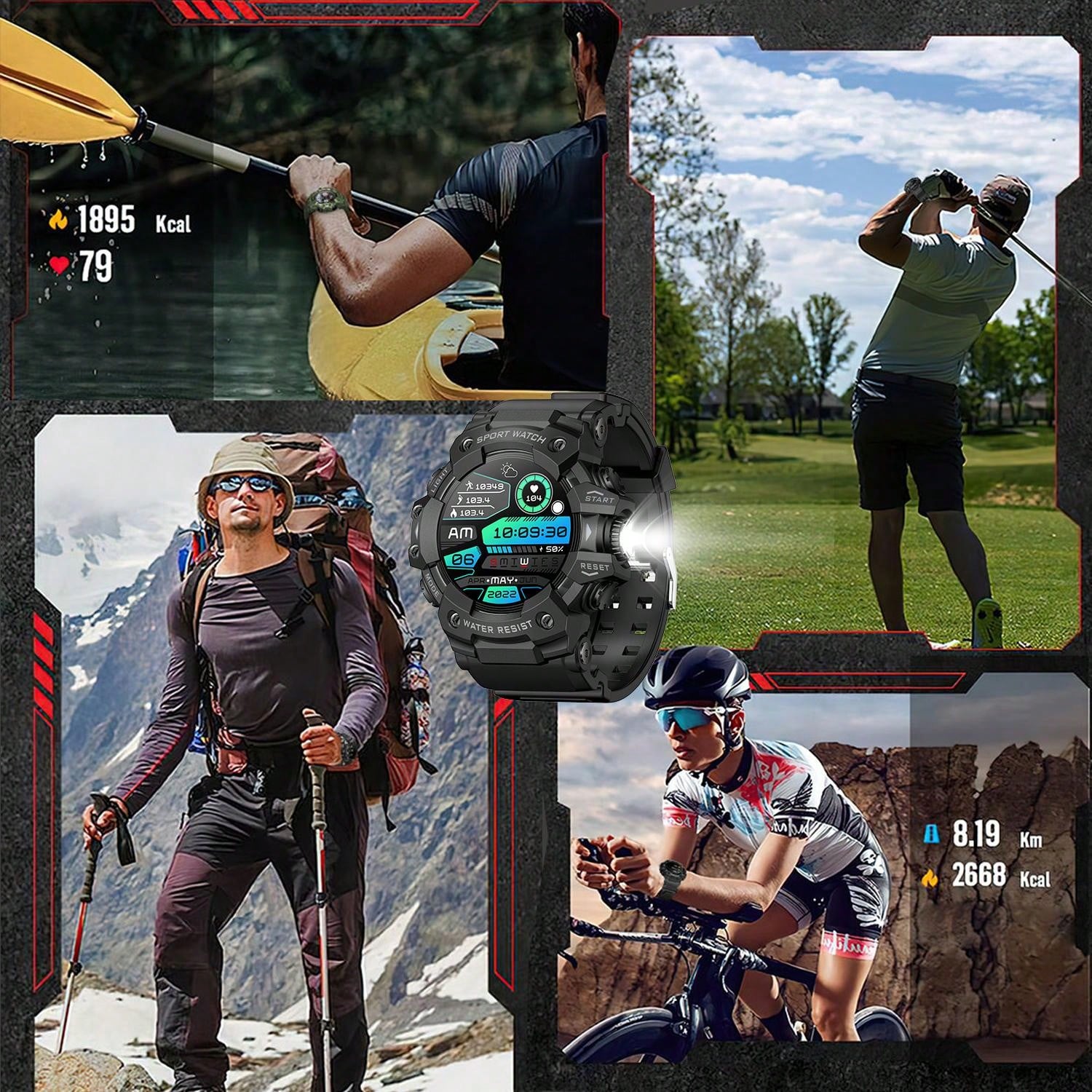 FERTO Men's Smart Watches(Answer/Maker Calls),Sports Watches With Compass ,Pedometer, Lighting Function 100 Sport Modes Fitness Tracker With IP67 Waterproof Sleep Monitor Activity Tracker And Sport Watch For Android IOS