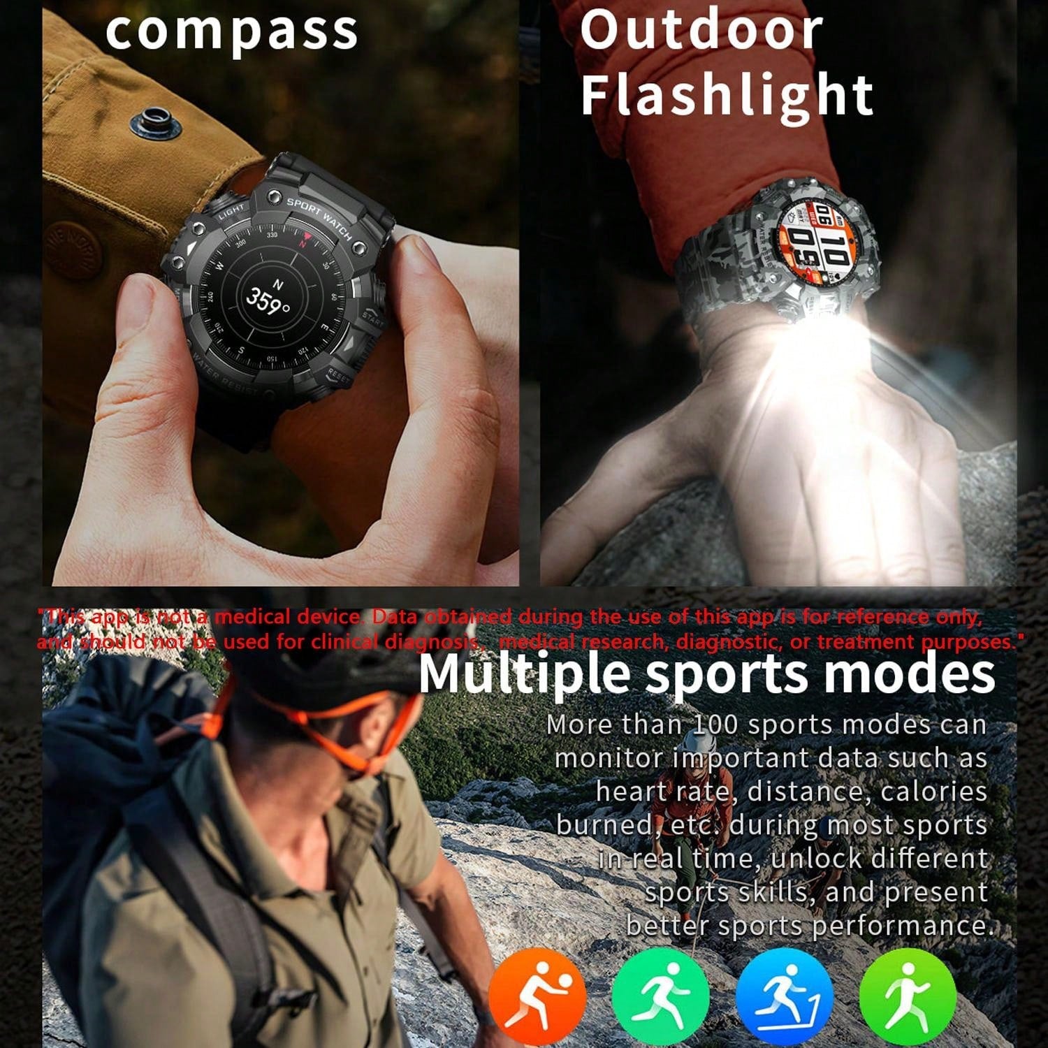 FERTO Men's Smart Watches(Answer/Maker Calls),Sports Watches With Compass ,Pedometer, Lighting Function 100 Sport Modes Fitness Tracker With IP67 Waterproof Sleep Monitor Activity Tracker And Sport Watch For Android IOS