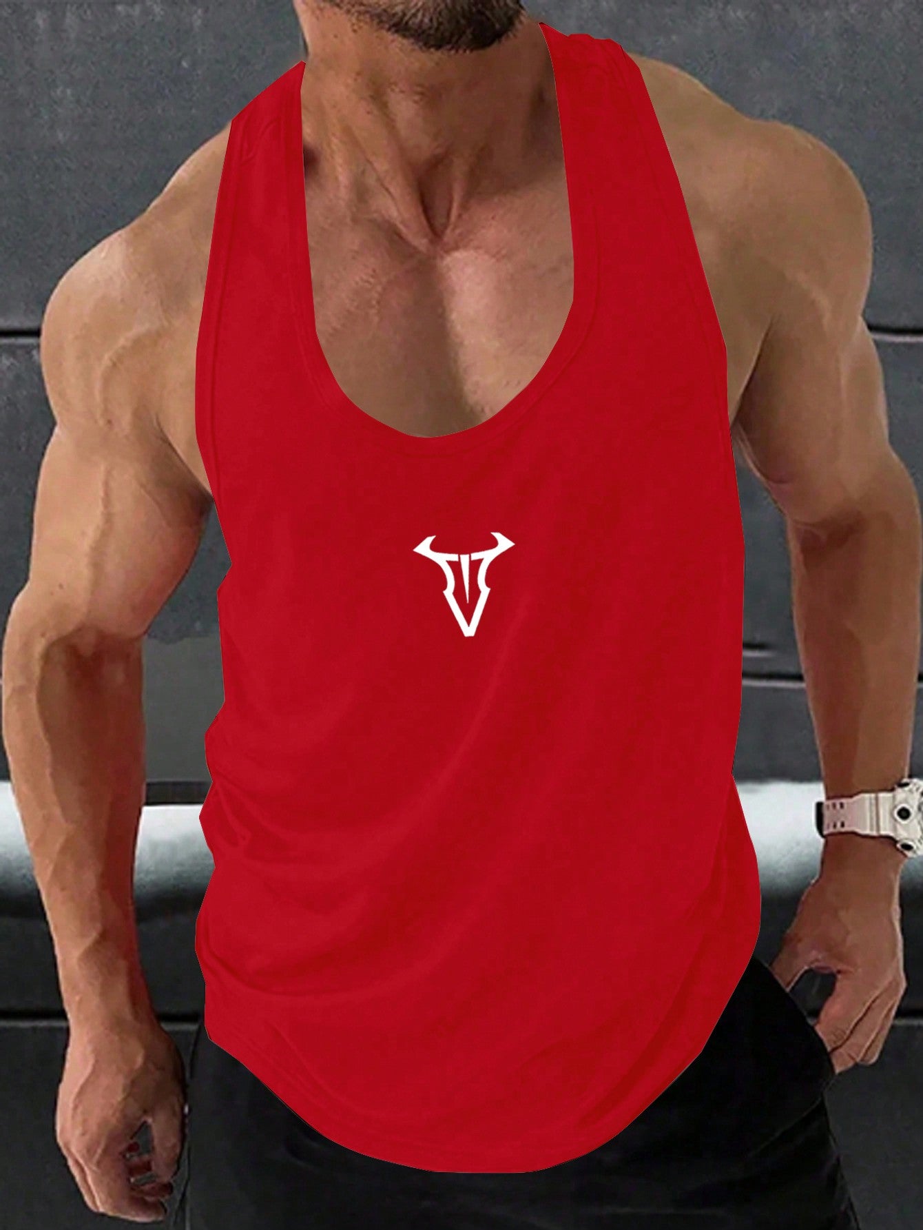 Boyfriend Style Men's Round Neck Printed Racerback Fashionable And Simple Sports Outdoor Leisure Vest