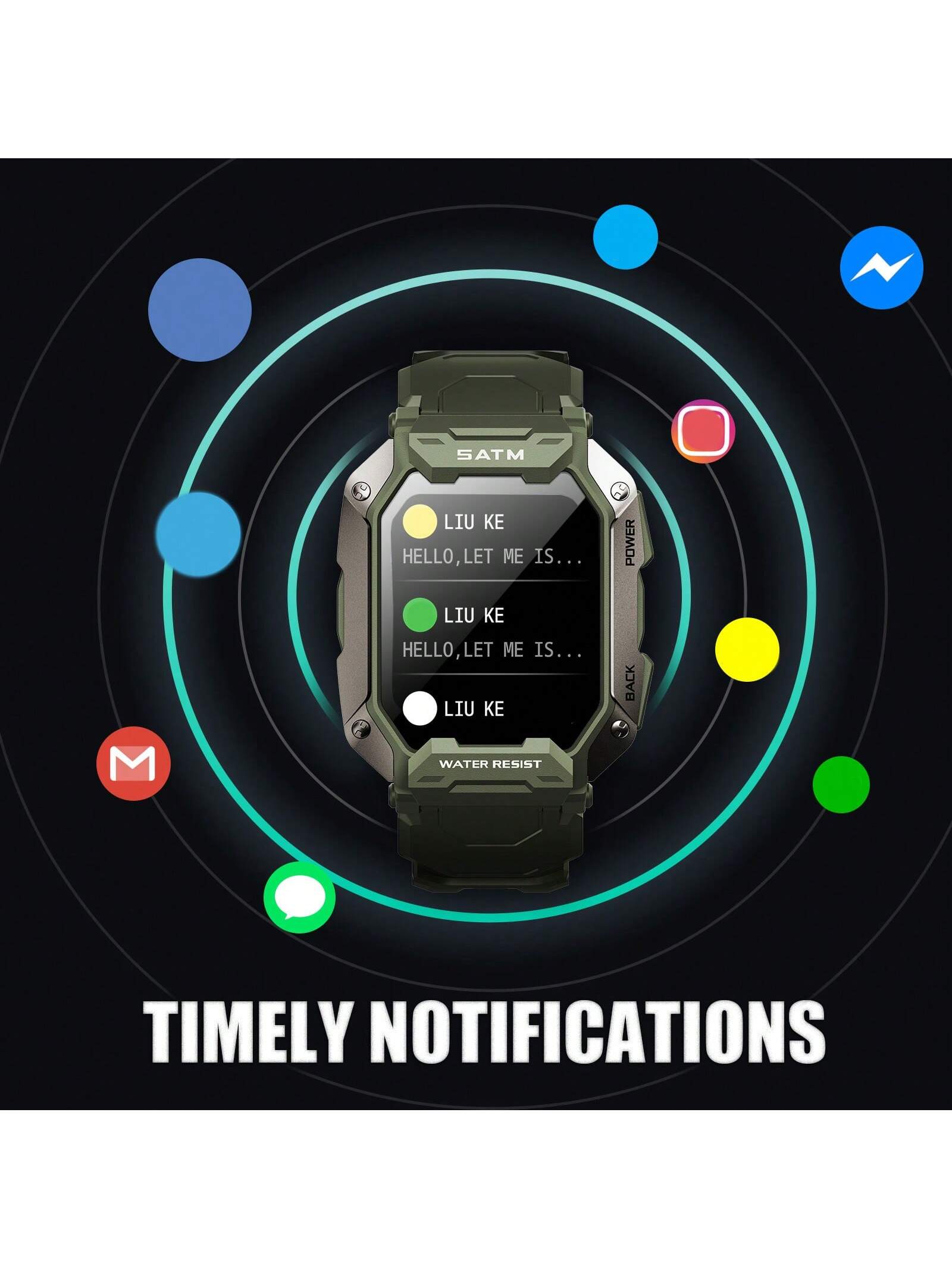JELLOO JELLOO Military Smart Watches For Men 5ATM Waterproof Tactical Rugged Tactical Sports Smartwatch 1.71" HD Fitness Tracker With Heart Rate Sleep Monitor Outdoor Smart Watch Compatible With Android IPhone