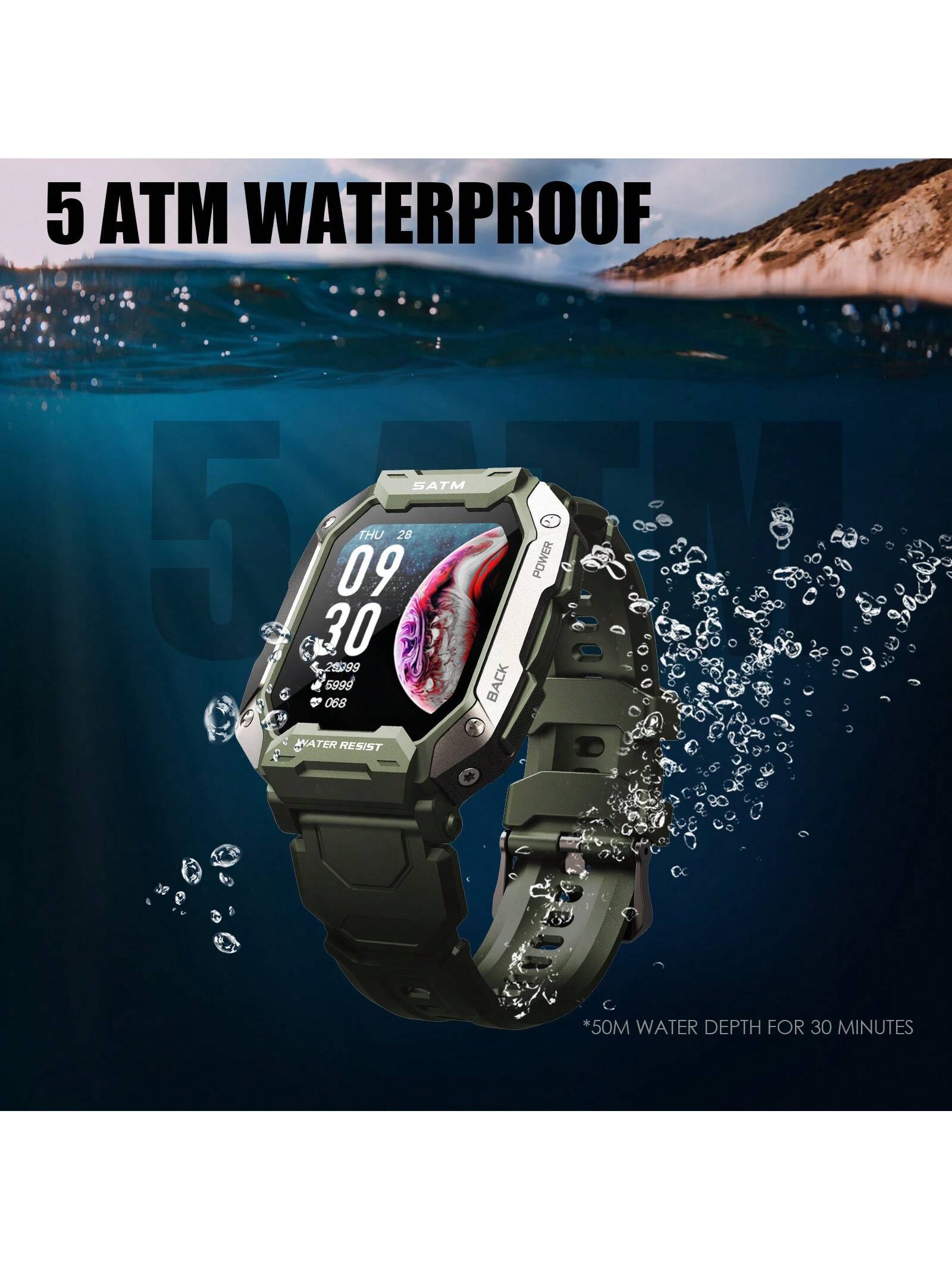 JELLOO JELLOO Military Smart Watches For Men 5ATM Waterproof Tactical Rugged Tactical Sports Smartwatch 1.71" HD Fitness Tracker With Heart Rate Sleep Monitor Outdoor Smart Watch Compatible With Android IPhone