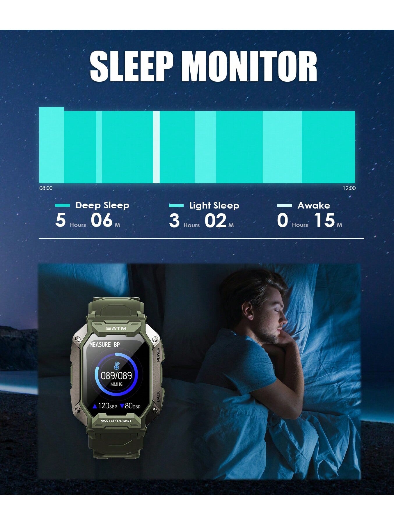 JELLOO JELLOO Military Smart Watches For Men 5ATM Waterproof Tactical Rugged Tactical Sports Smartwatch 1.71" HD Fitness Tracker With Heart Rate Sleep Monitor Outdoor Smart Watch Compatible With Android IPhone