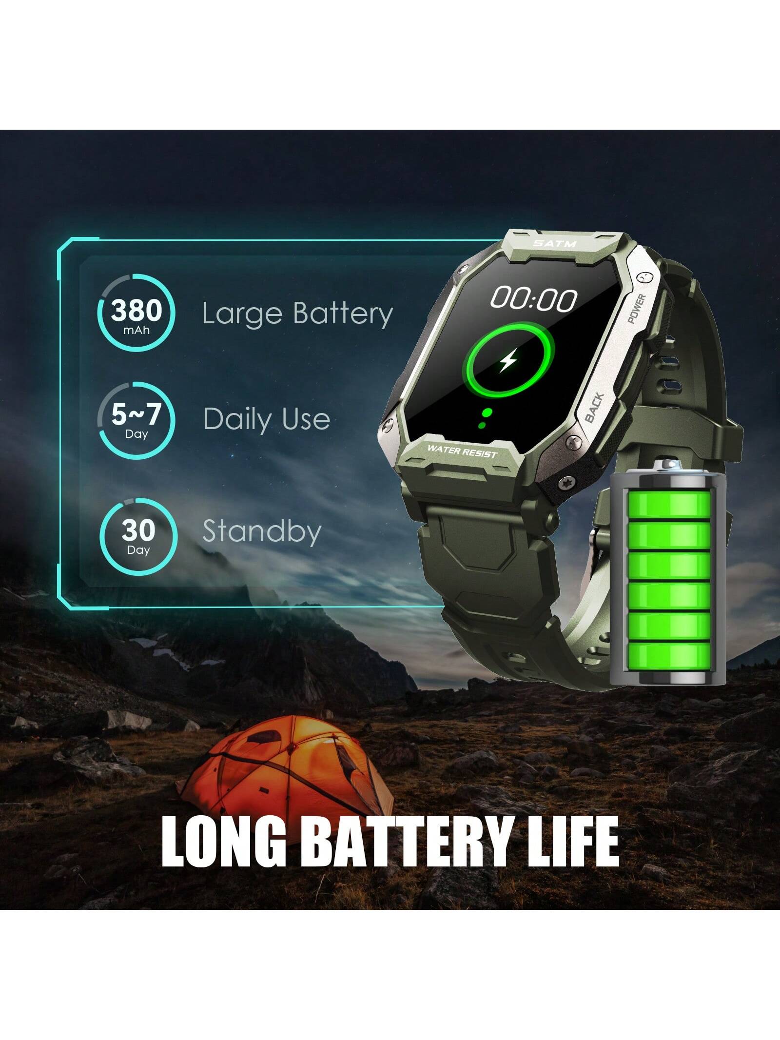JELLOO JELLOO Military Smart Watches For Men 5ATM Waterproof Tactical Rugged Tactical Sports Smartwatch 1.71" HD Fitness Tracker With Heart Rate Sleep Monitor Outdoor Smart Watch Compatible With Android IPhone