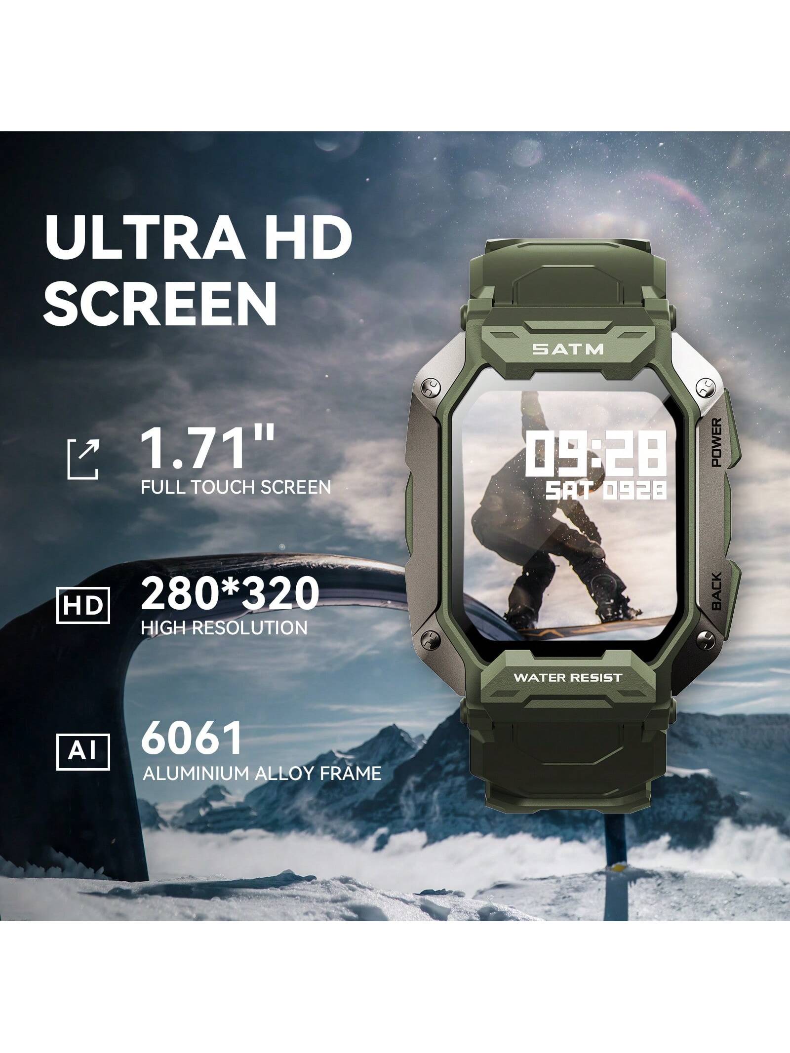 JELLOO JELLOO Military Smart Watches For Men 5ATM Waterproof Tactical Rugged Tactical Sports Smartwatch 1.71" HD Fitness Tracker With Heart Rate Sleep Monitor Outdoor Smart Watch Compatible With Android IPhone