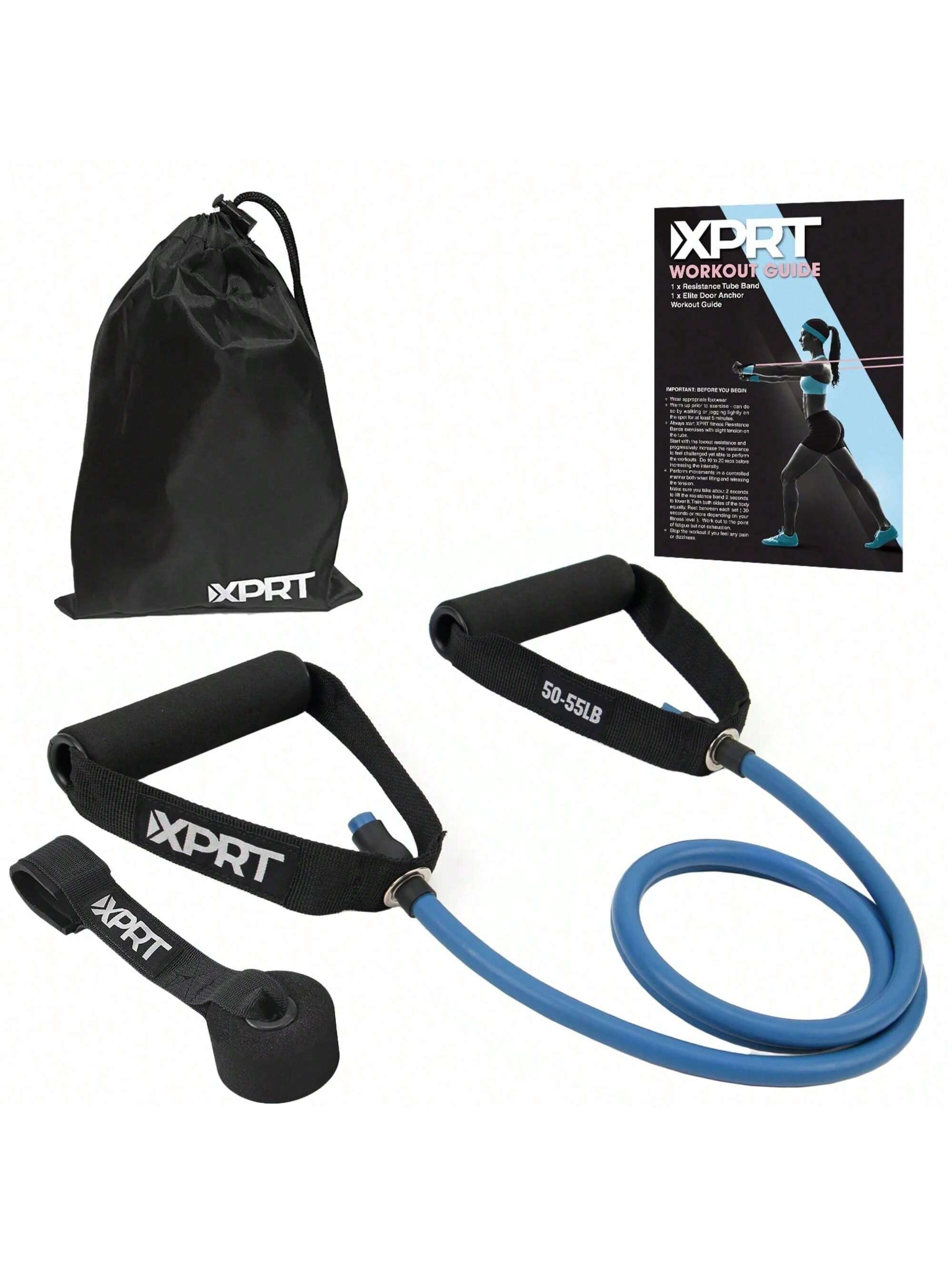 XPRT Fitness Single Resistance Band Home Gym Exercise Band With Handles And Door Anchor 50 Lb.