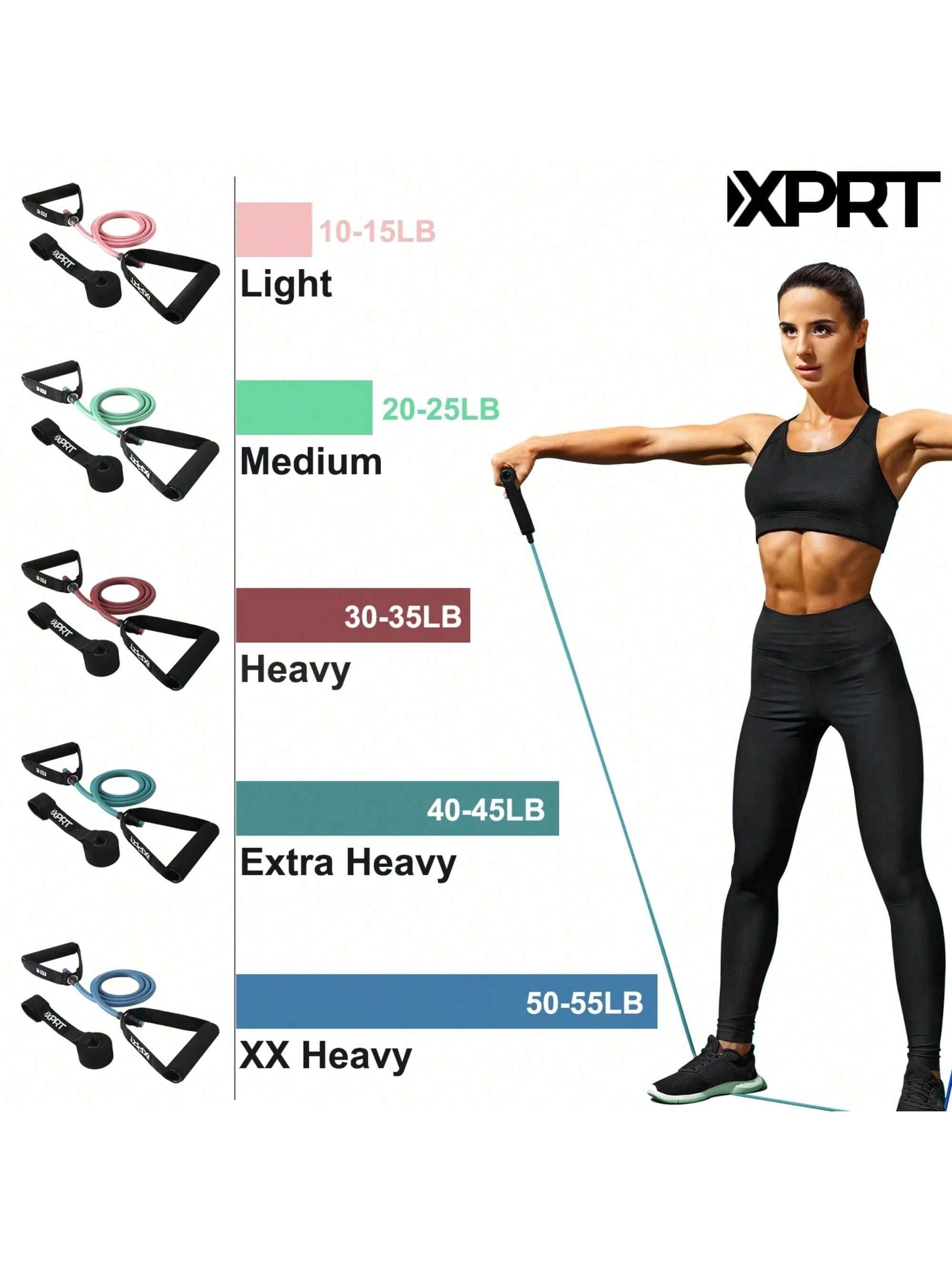 XPRT Fitness Single Resistance Band Home Gym Exercise Band With Handles And Door Anchor 50 Lb.
