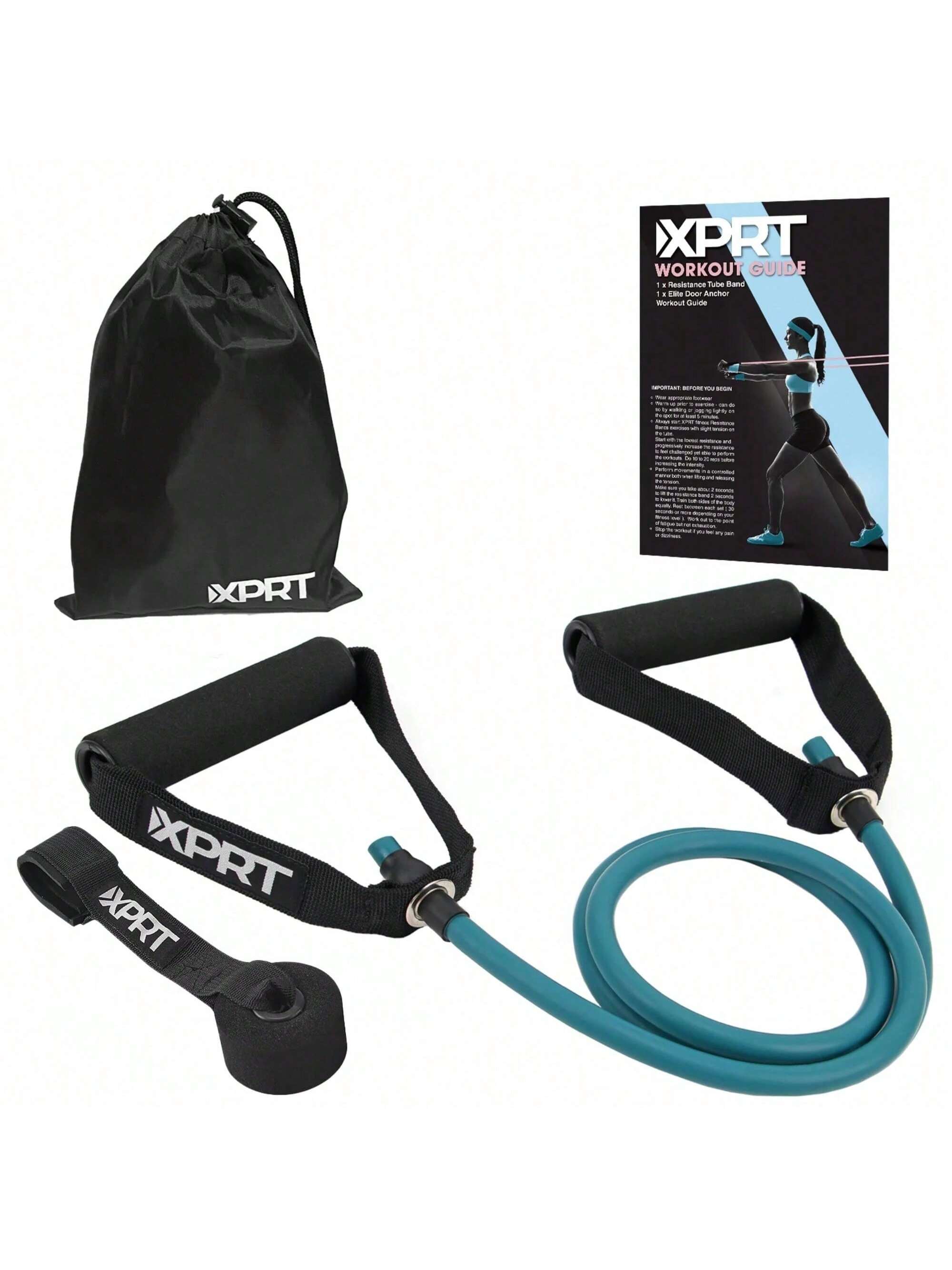XPRT Fitness Single Resistance Band Home Gym Exercise Band With Handles And Door Anchor 50 Lb.