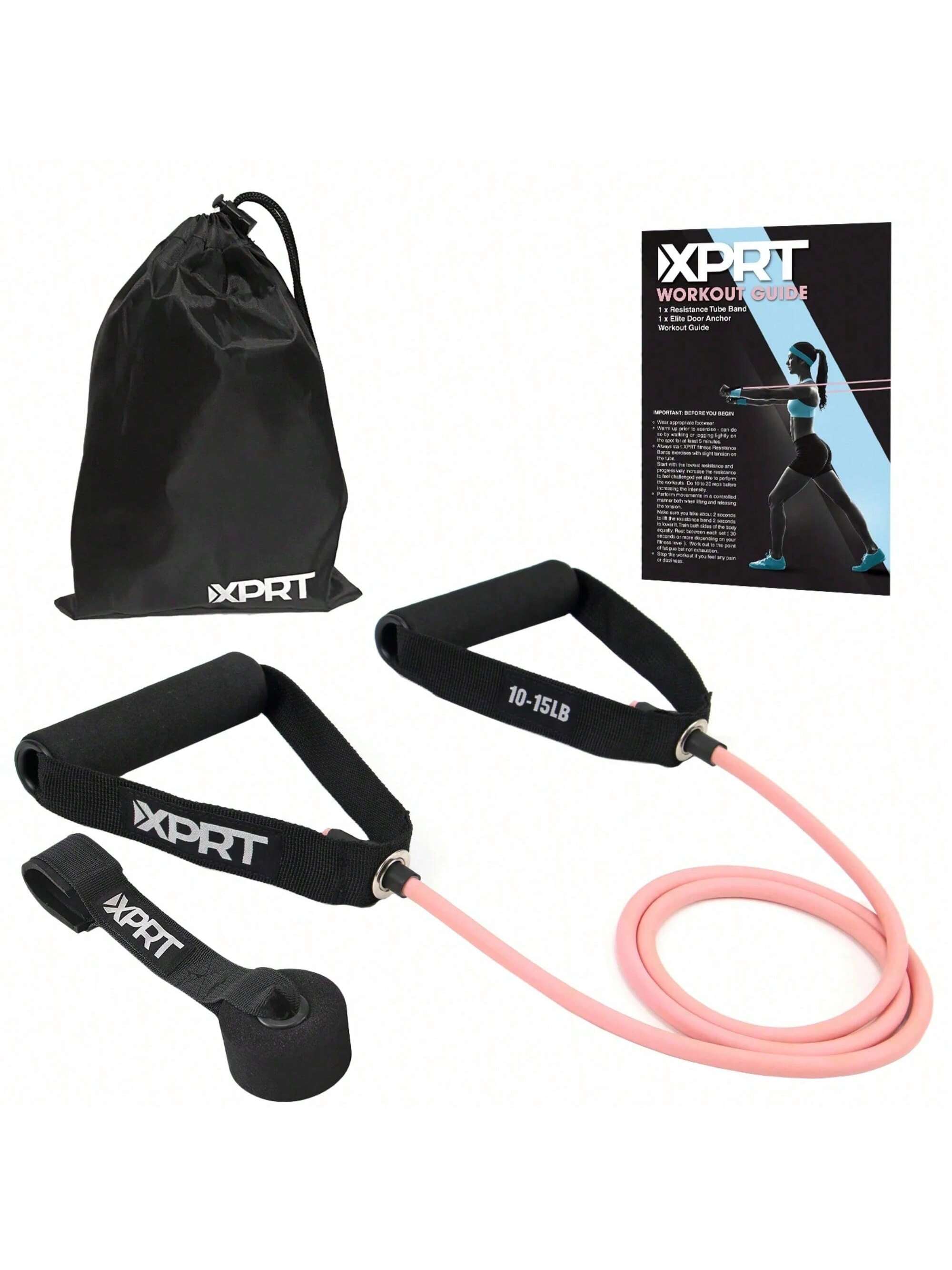 XPRT Fitness Single Resistance Band Home Gym Exercise Band With Handles And Door Anchor 50 Lb.