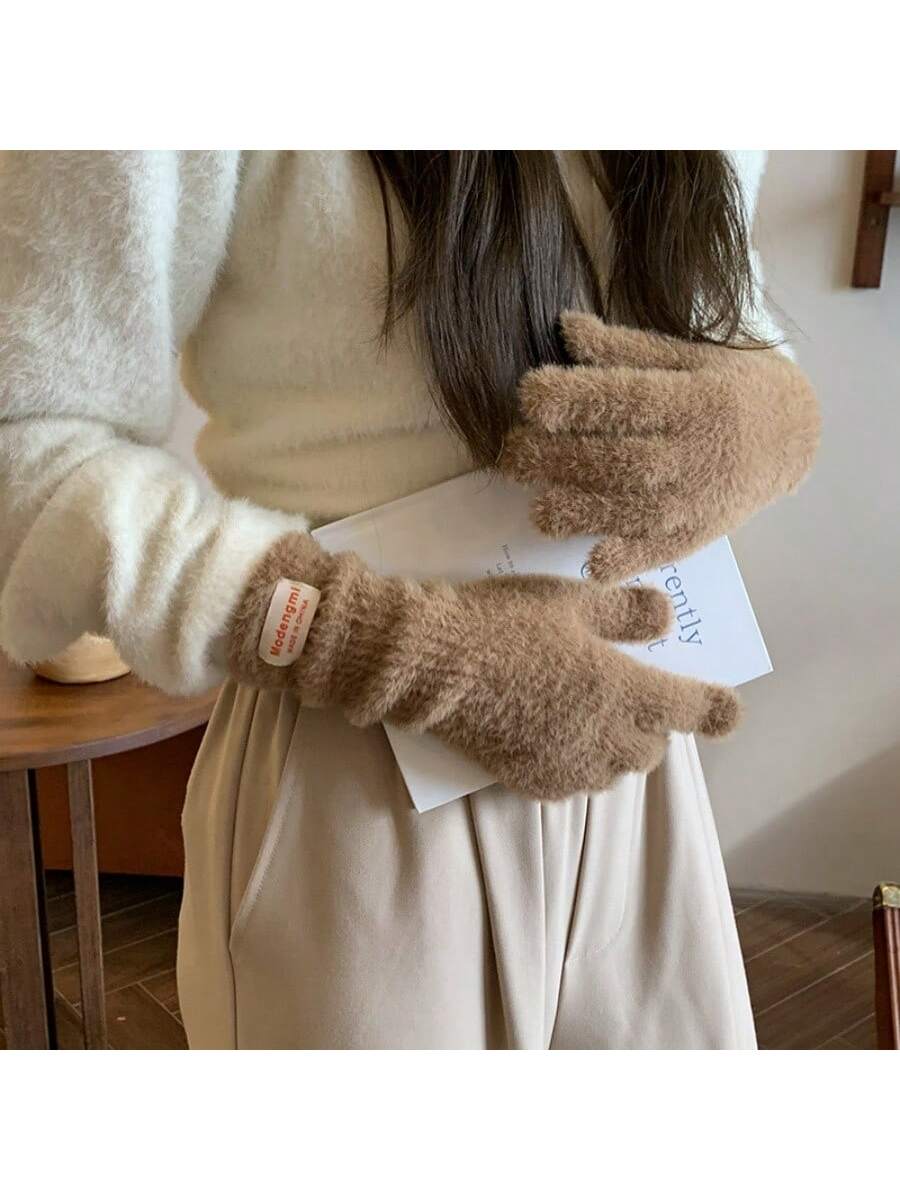 1 Pair Solid Color Open Finger Christmas Gloves, Touchscreen, High-End, Warm, Wristband Knitted Mittens