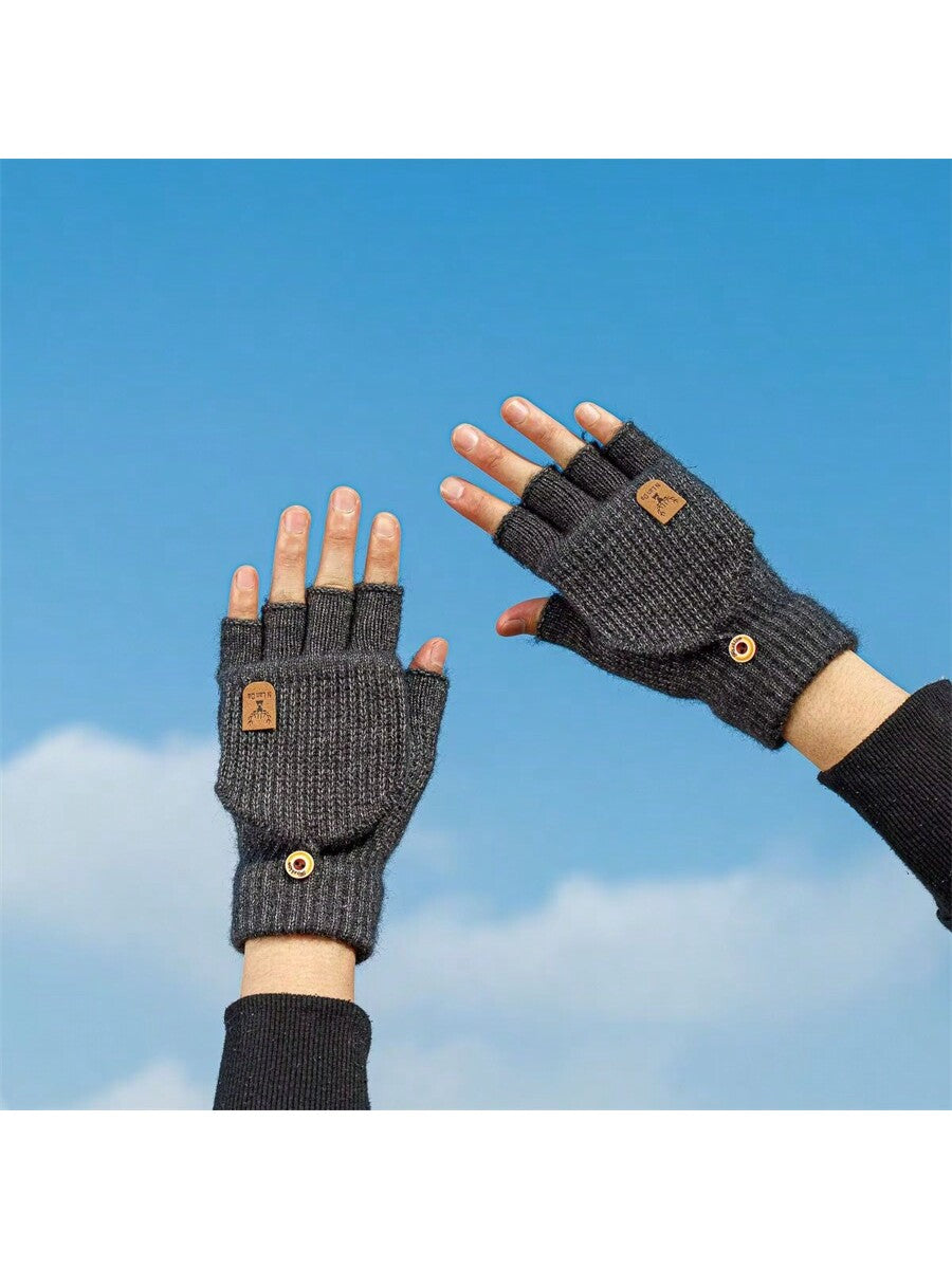 2 Pairs Warm Winter Gloves, Knitted Flip-Top Mittens With Fleece Lining For Men And Women, Random Color