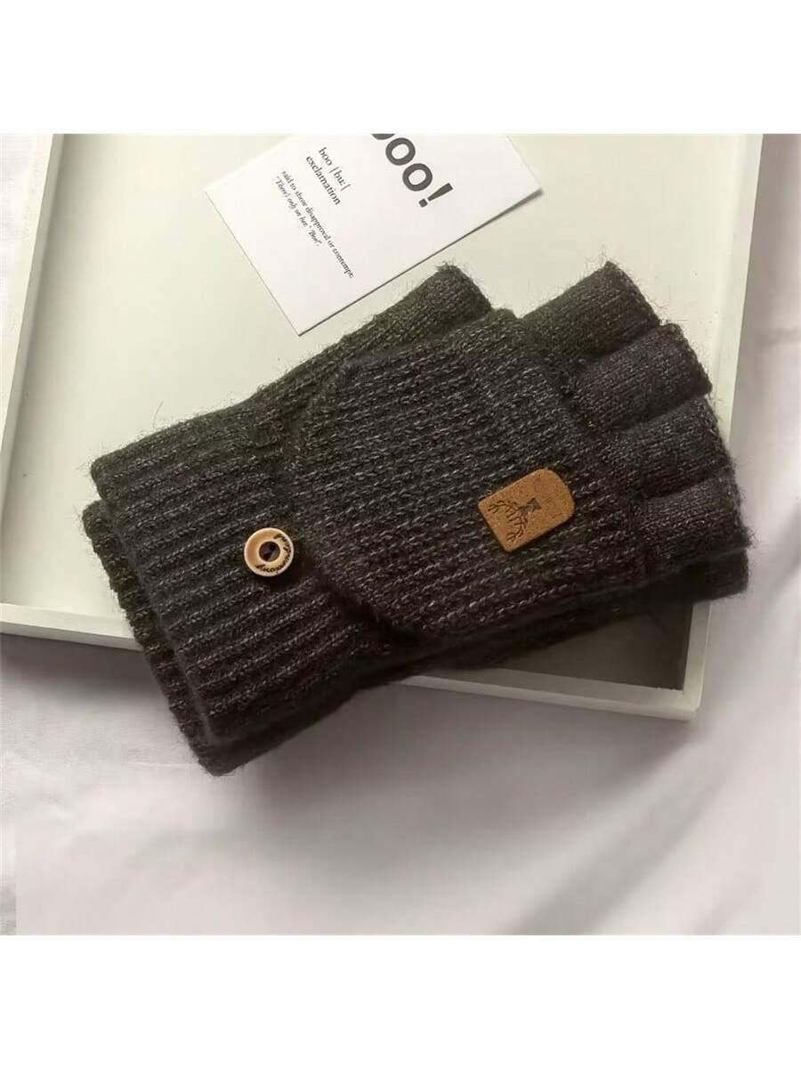 2 Pairs Warm Winter Gloves, Knitted Flip-Top Mittens With Fleece Lining For Men And Women, Random Color