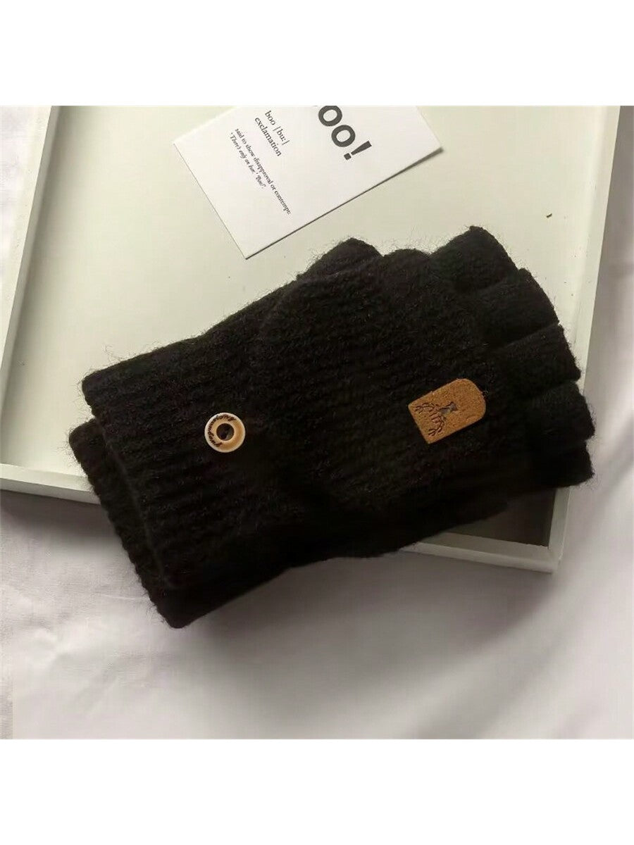 2 Pairs Warm Winter Gloves, Knitted Flip-Top Mittens With Fleece Lining For Men And Women, Random Color