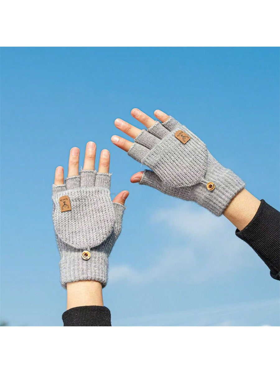 2 Pairs Warm Winter Gloves, Knitted Flip-Top Mittens With Fleece Lining For Men And Women, Random Color