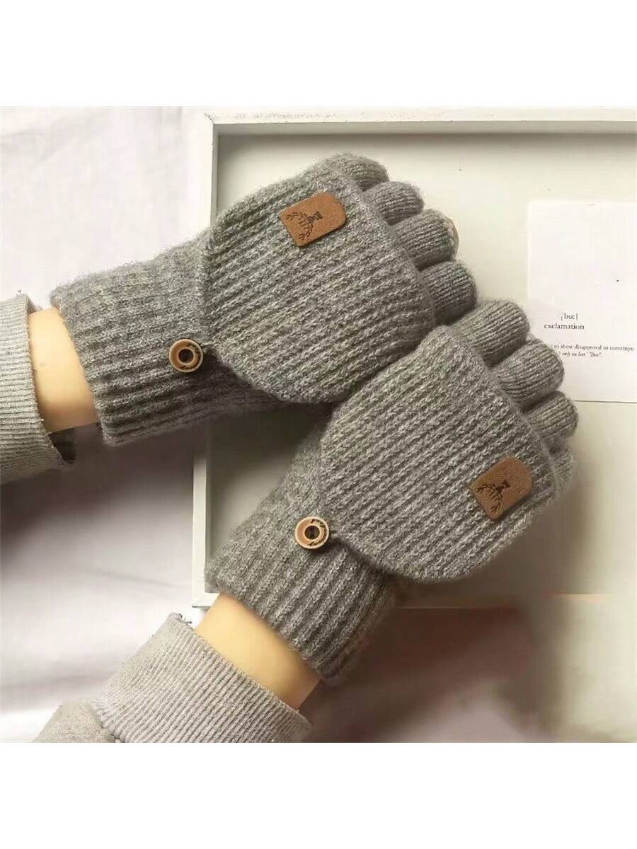 2 Pairs Warm Winter Gloves, Knitted Flip-Top Mittens With Fleece Lining For Men And Women, Random Color