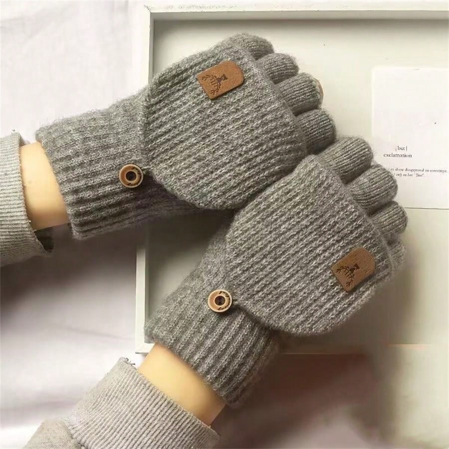2 Pairs Warm Winter Gloves, Knitted Flip-Top Mittens With Fleece Lining For Men And Women, Random Color