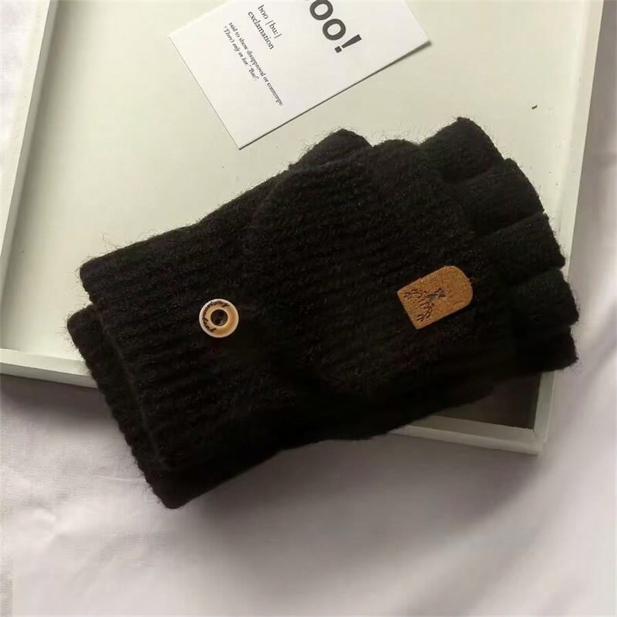 2 Pairs Warm Winter Gloves, Knitted Flip-Top Mittens With Fleece Lining For Men And Women, Random Color