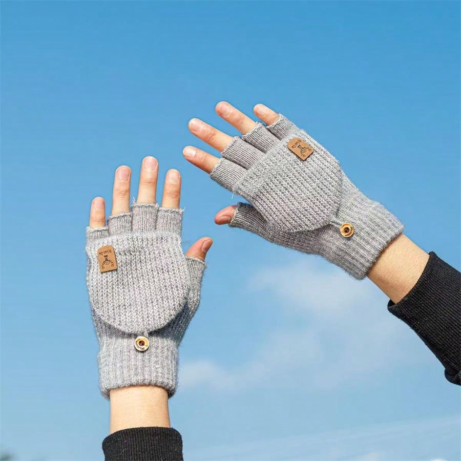 2 Pairs Warm Winter Gloves, Knitted Flip-Top Mittens With Fleece Lining For Men And Women, Random Color