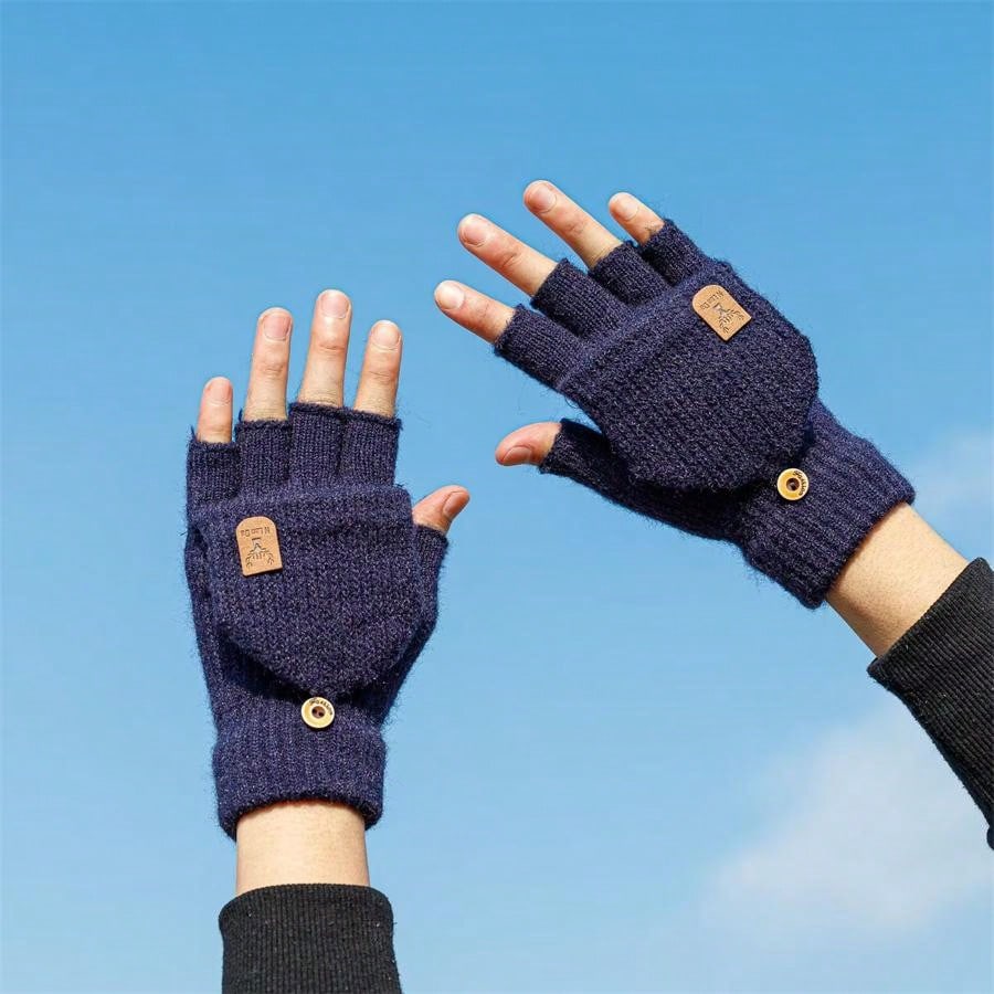 2 Pairs Warm Winter Gloves, Knitted Flip-Top Mittens With Fleece Lining For Men And Women, Random Color