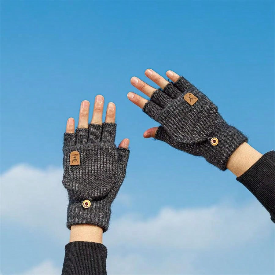 2 Pairs Warm Winter Gloves, Knitted Flip-Top Mittens With Fleece Lining For Men And Women, Random Color