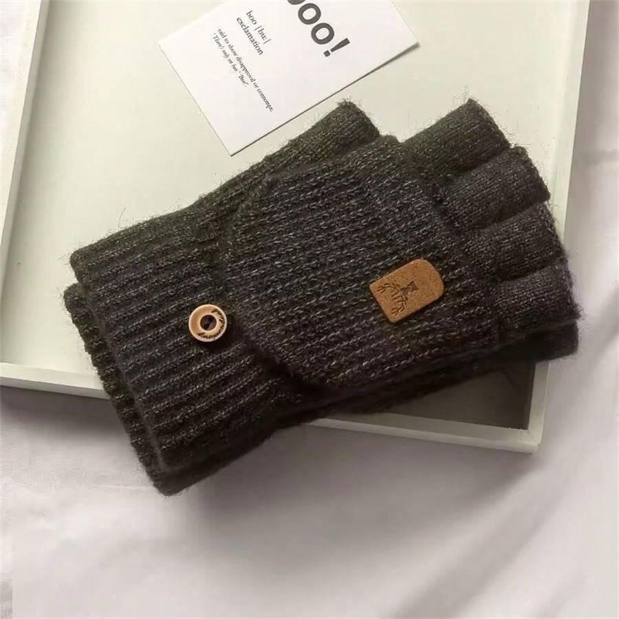 2 Pairs Warm Winter Gloves, Knitted Flip-Top Mittens With Fleece Lining For Men And Women, Random Color