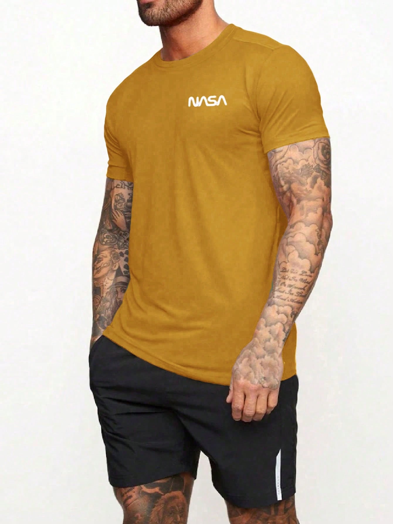 Manfinity Fitness Manfinity Fitness Boyfriend Style Men Letter Graphic Sports Tee Workout Tops Basic T Shirt Graphic Boyfriend Style Men T Shirt Boyfriend Style Men Joggers