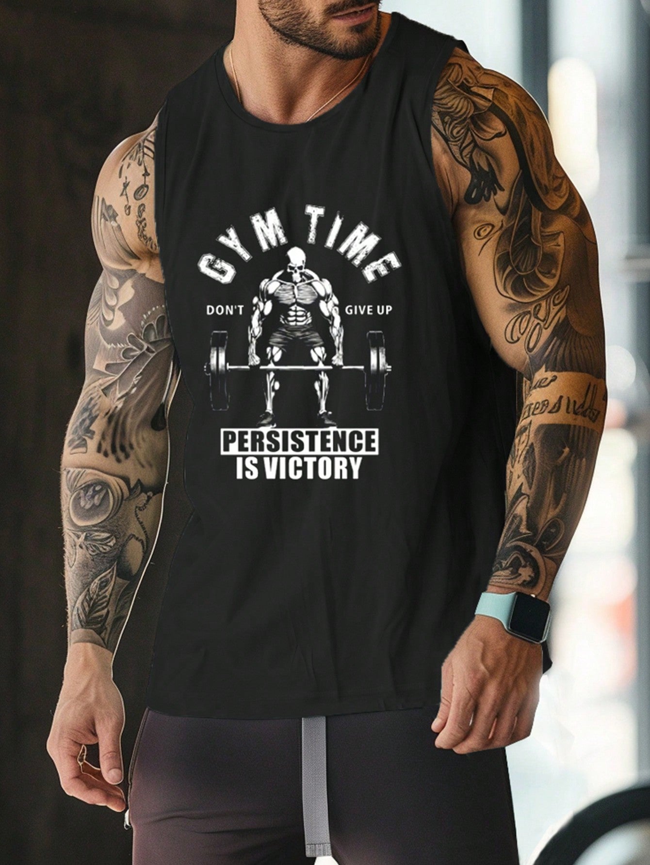 Manfinity Sport Corelite Boyfriend Style Men's Letter Graphic Print Round Neck Casual Workout Tank Top