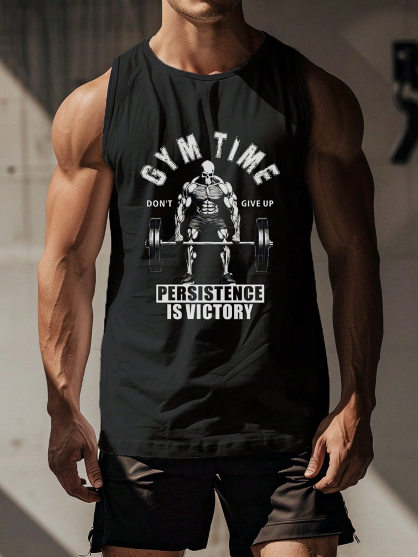 Manfinity Sport Corelite Boyfriend Style Men's Letter Graphic Print Round Neck Casual Workout Tank Top